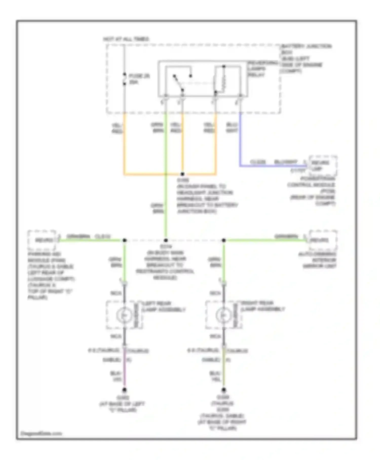 Wiring diagram left rear lamp assembly for Ford Taurus V (2007-2009)