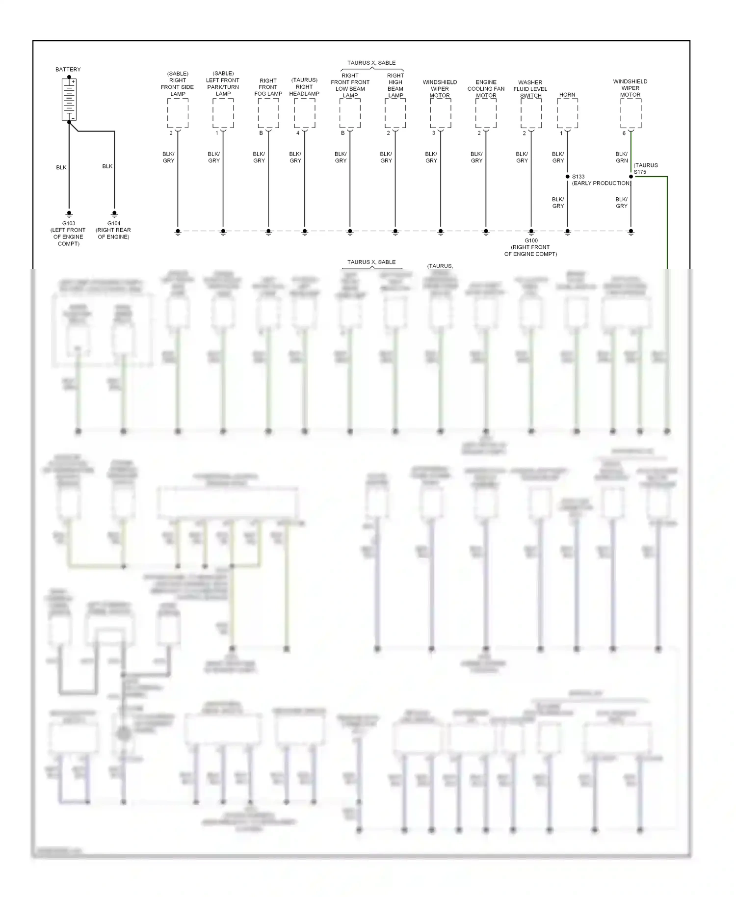 Ford Taurus V (2007-2009) left left front front high beam low beam lamp lamp wiring diagram  (1 of 1)