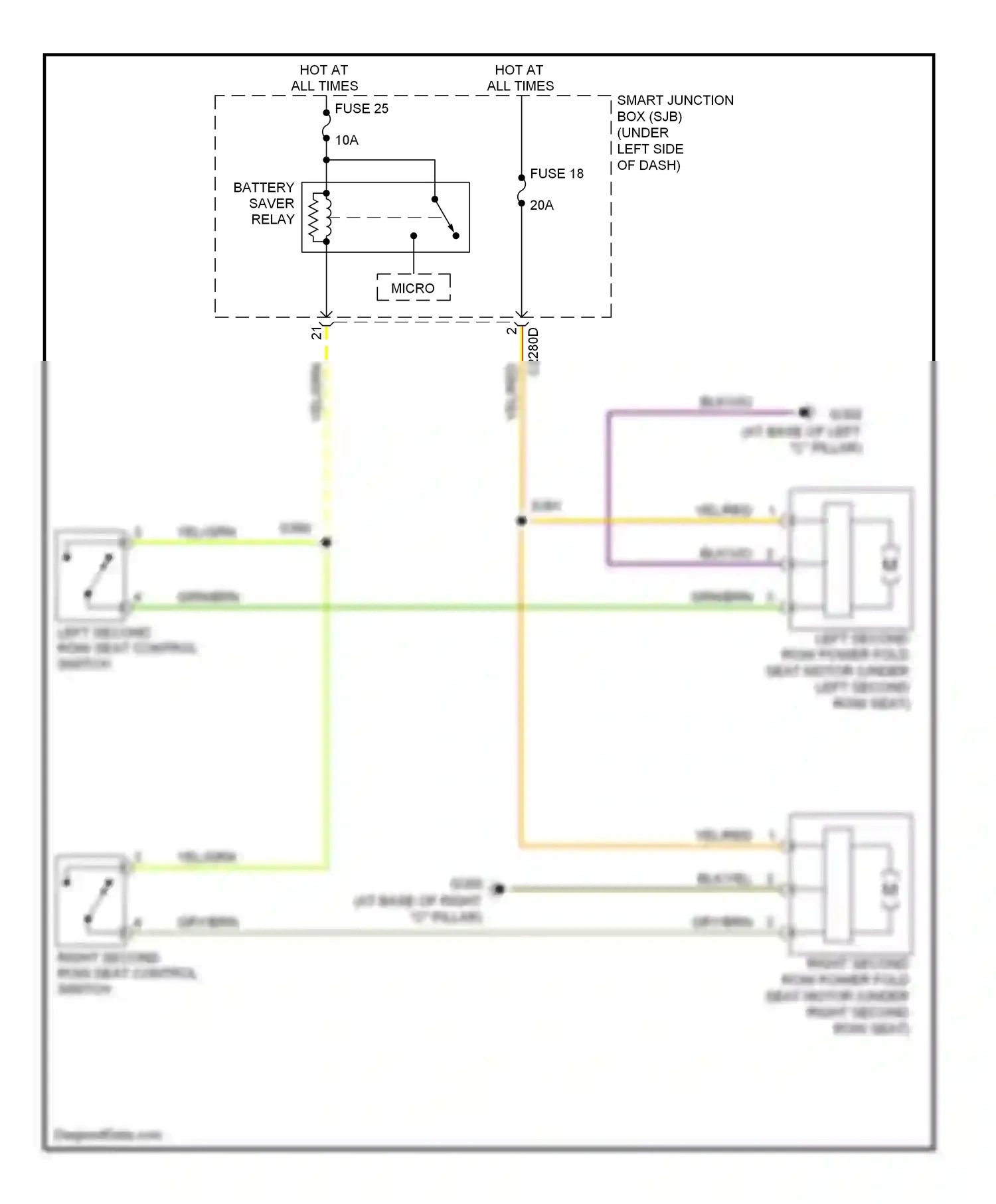 Ford Taurus V (2007-2009) right second row seat control switch wiring diagram  (2 of 2)