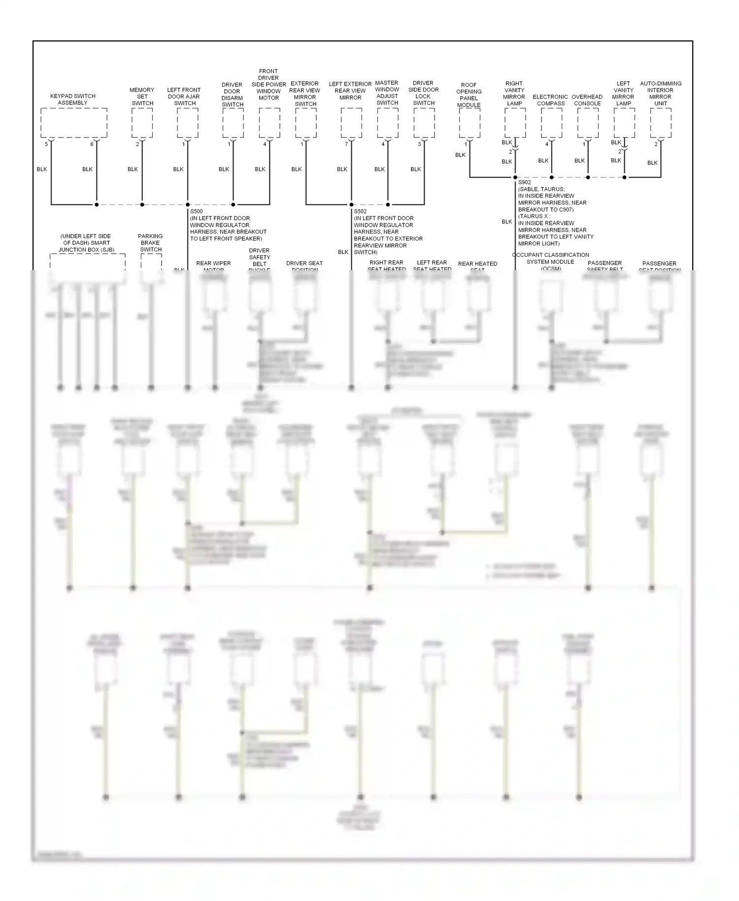 Ford Taurus V (2007-2009) right vanity mirror lamp wiring diagram  (2 of 3)