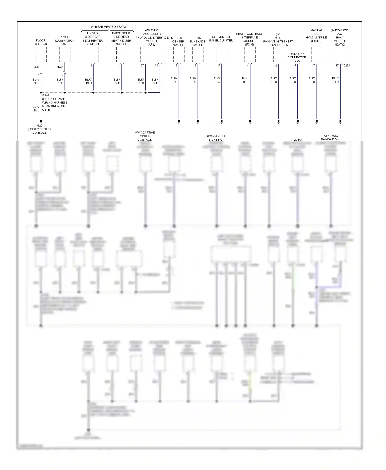 Wiring diagram driver side rear seat heater switch for Ford Taurus VI (2009-2012) (1 of 2)