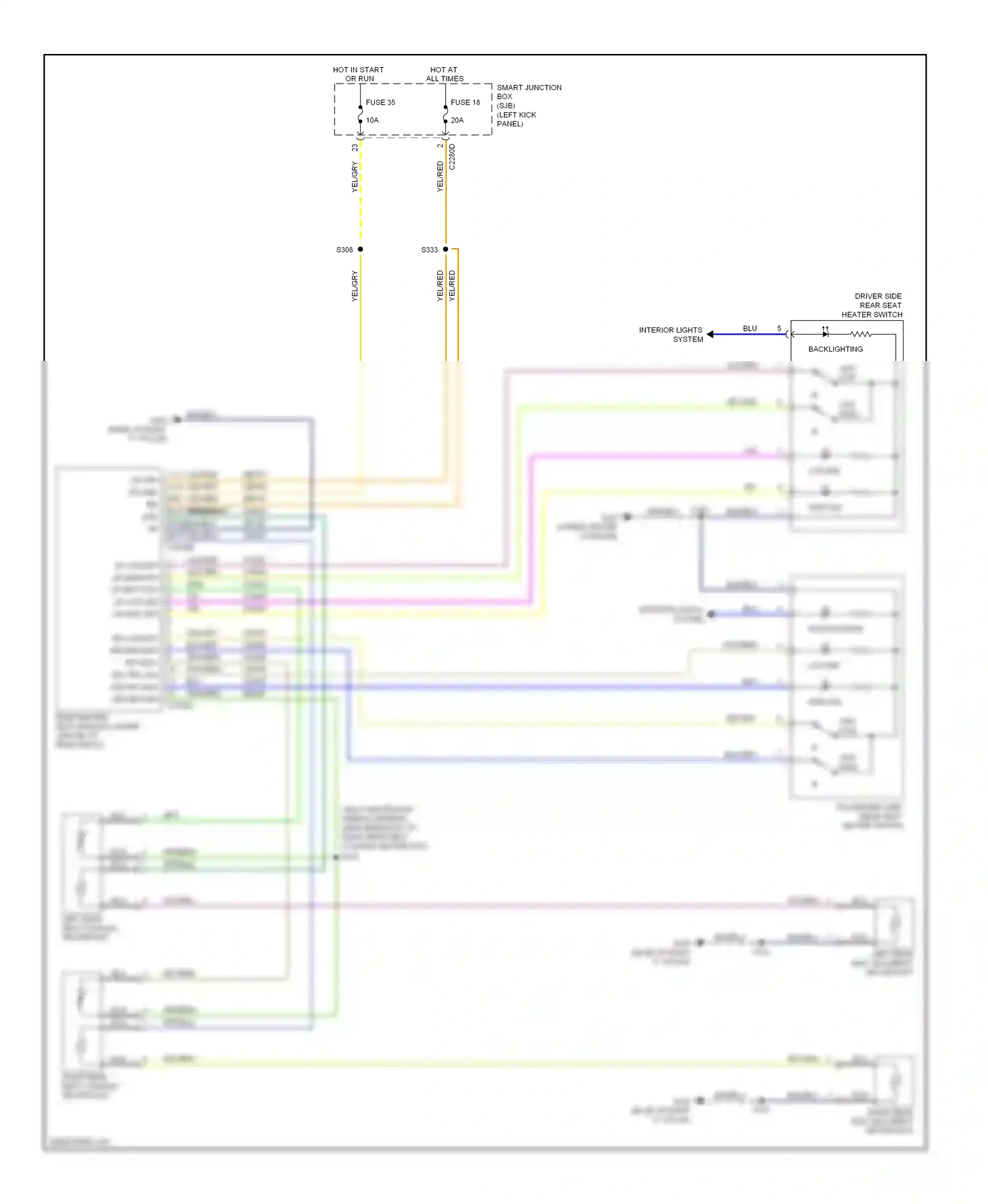 Wiring diagram driver side rear seat heater switch for Ford Taurus VI (2009-2012) (2 of 2)