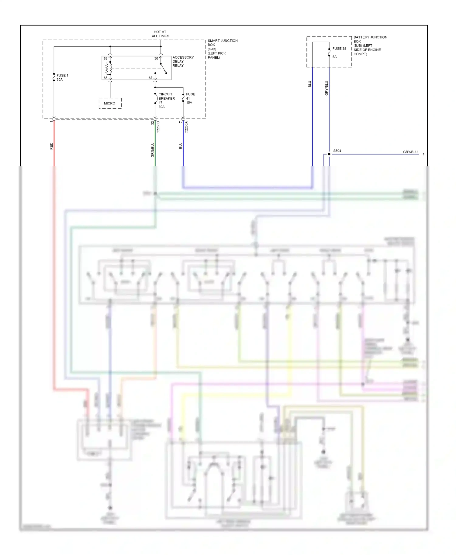 Wiring diagram left rear for Ford Taurus VI (2009-2012) (1 of 2)
