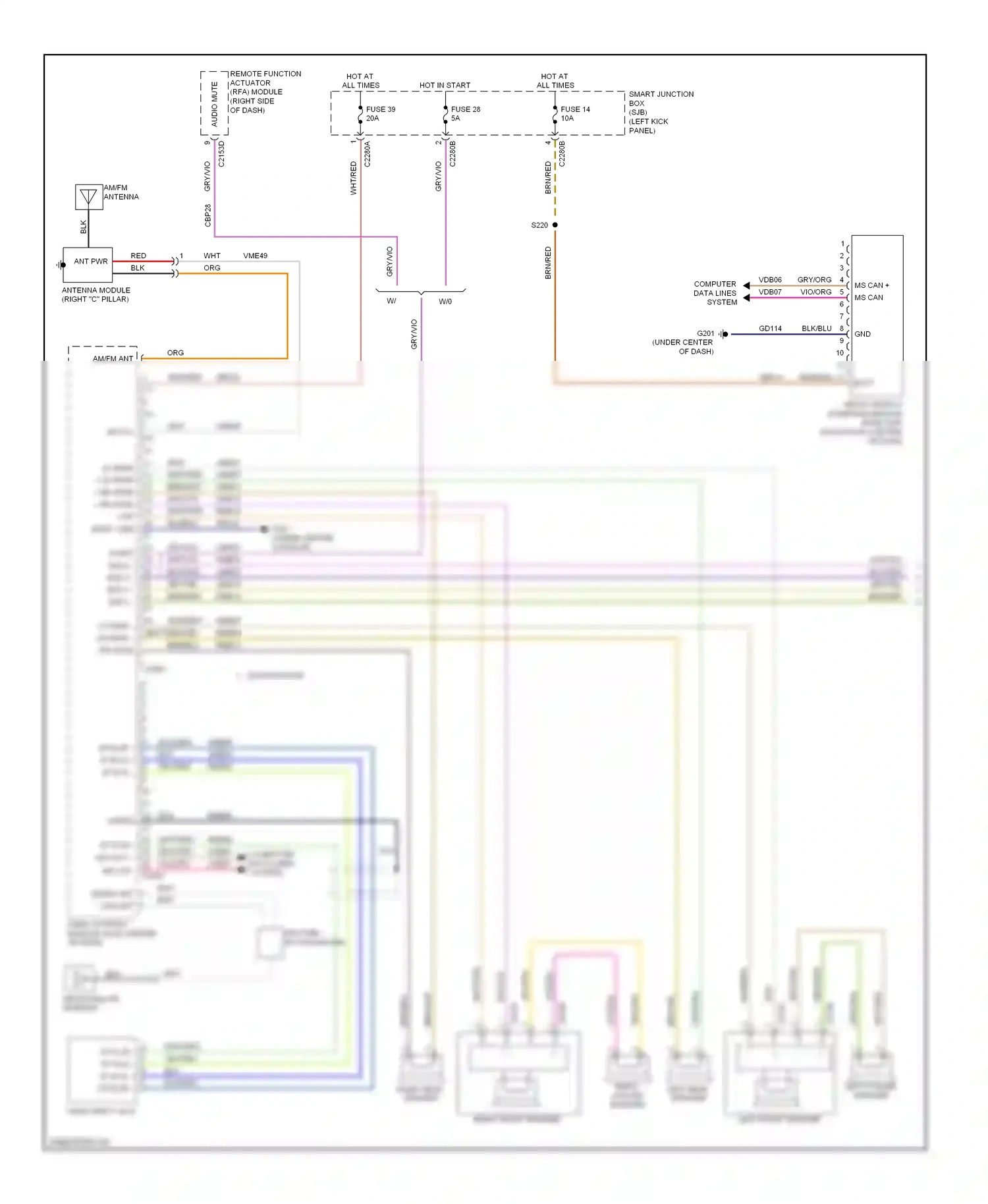 Ford Taurus VI (2009-2012) remote function actuator (rfa) module (right side of dash) wiring diagram  (5 of 11)