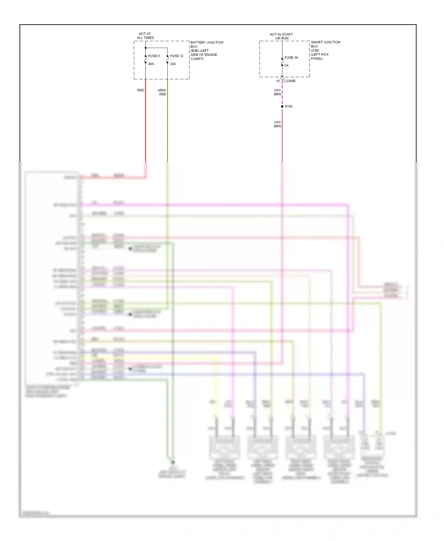 Ford Taurus VI (2009-2012) restraints control module (rcm) (under center console) wiring diagram  (1 of 4)