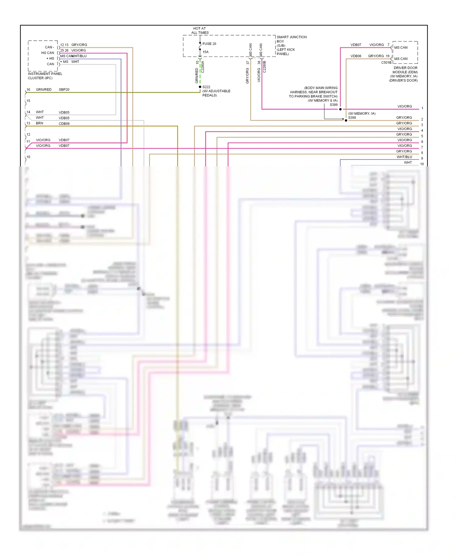 Ford Taurus VI (2009-2012) restraints control module (rcm) (under center console) wiring diagram  (3 of 4)