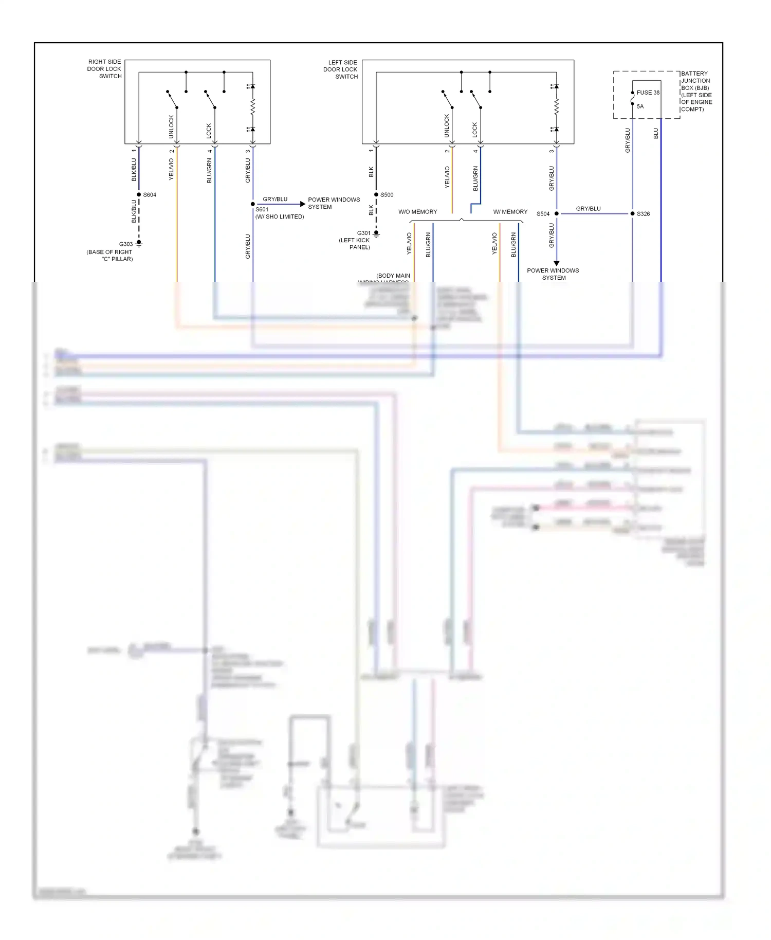 Wiring diagram right side door lock switch for Ford Taurus VI (2009-2012) (2 of 6)