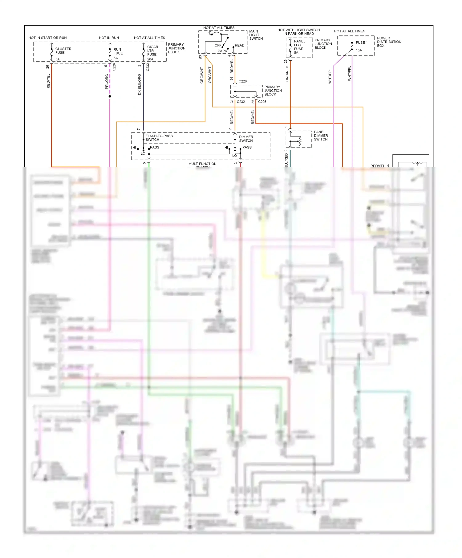 Wiring diagram brake fluid level switch for Ford Thunderbird X (1988-1997) (1 of 3)