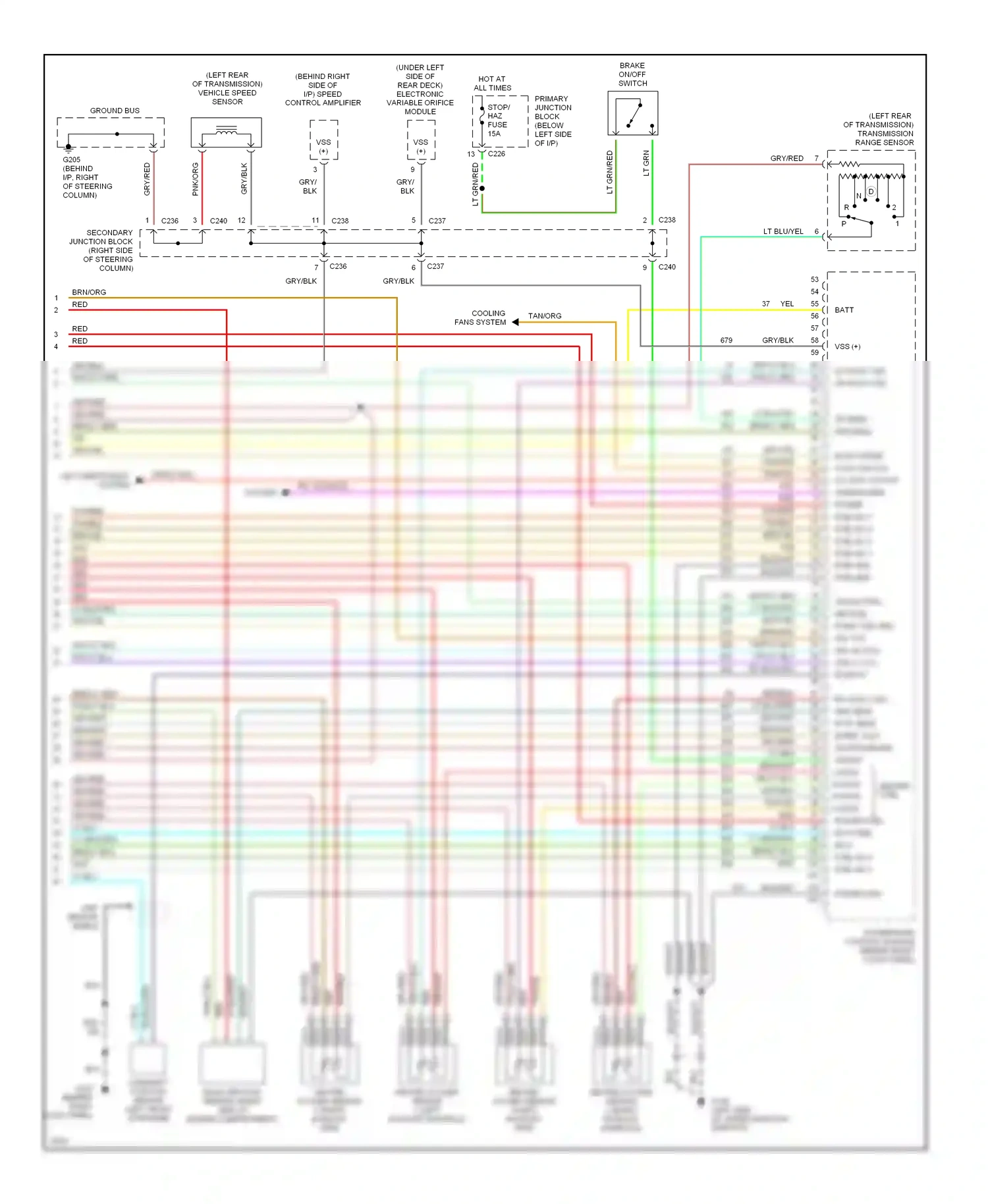 Wiring diagram lt blu/org for Ford Thunderbird X (1988-1997) (13 of 13)