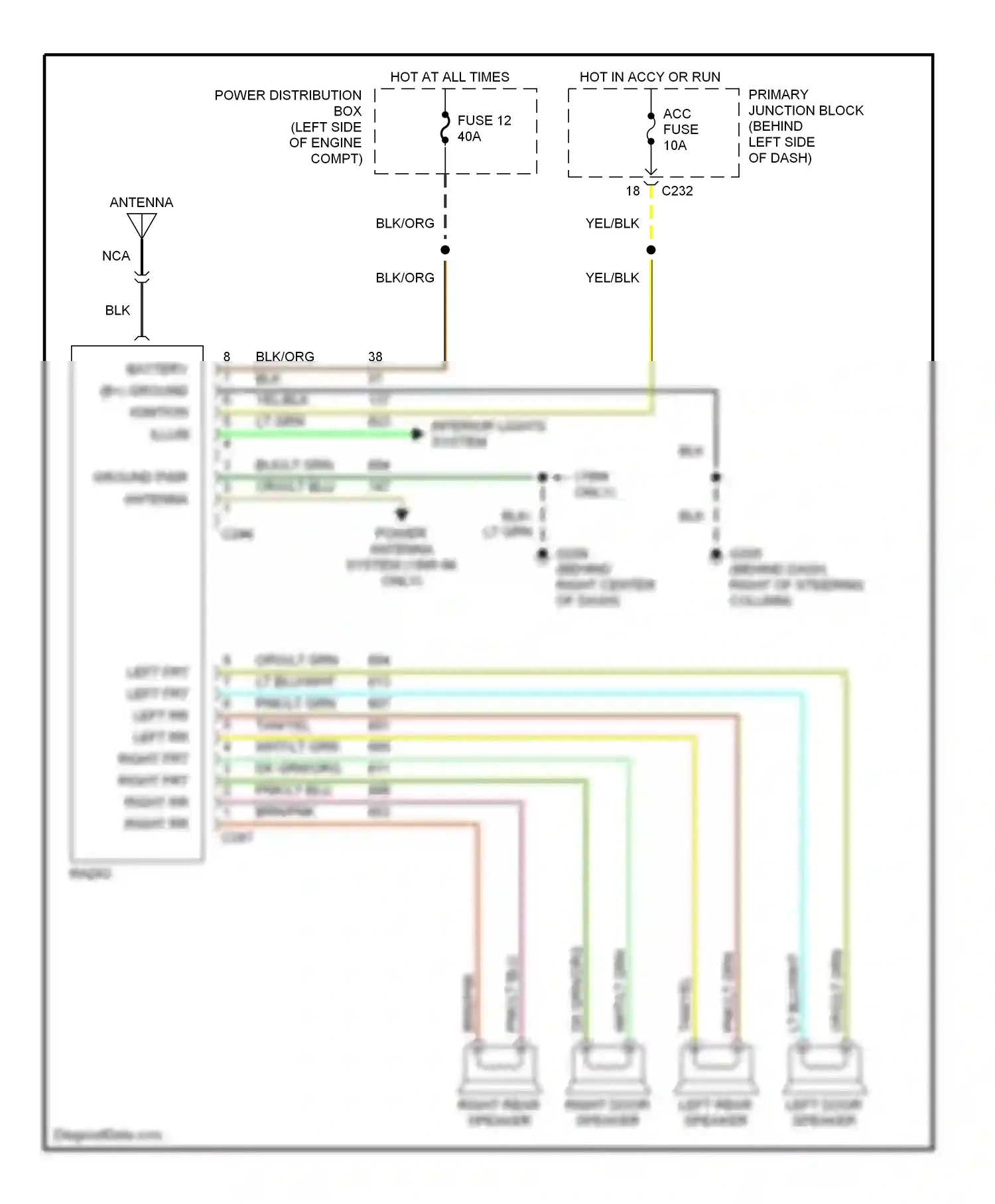 Wiring diagram lt blu/wht for Ford Thunderbird X (1988-1997) (1 of 2)