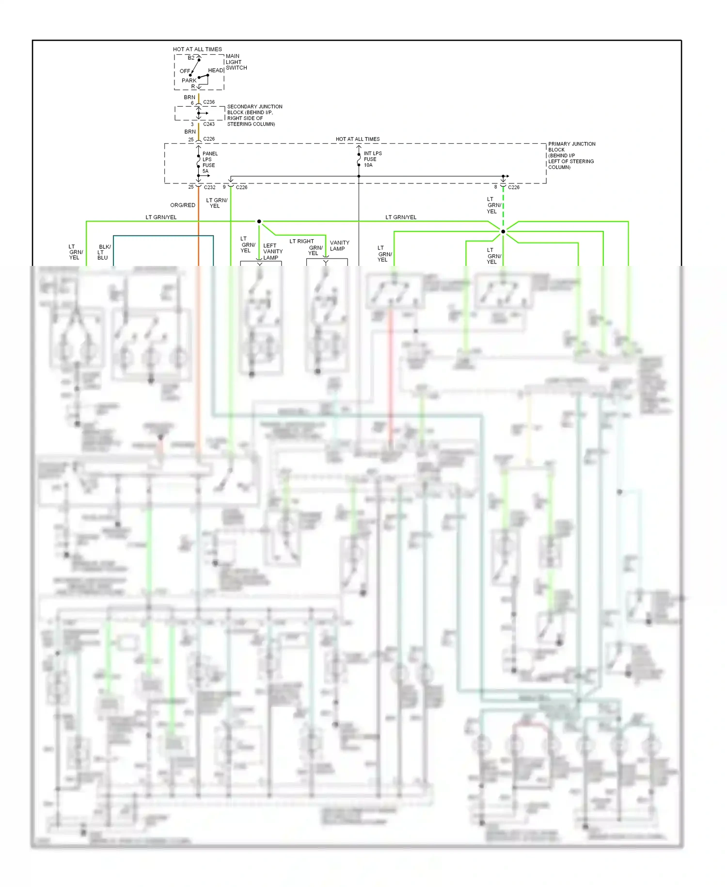 Wiring diagram lt right vanity lamp for Ford Thunderbird X (1988-1997) (1 of 1)