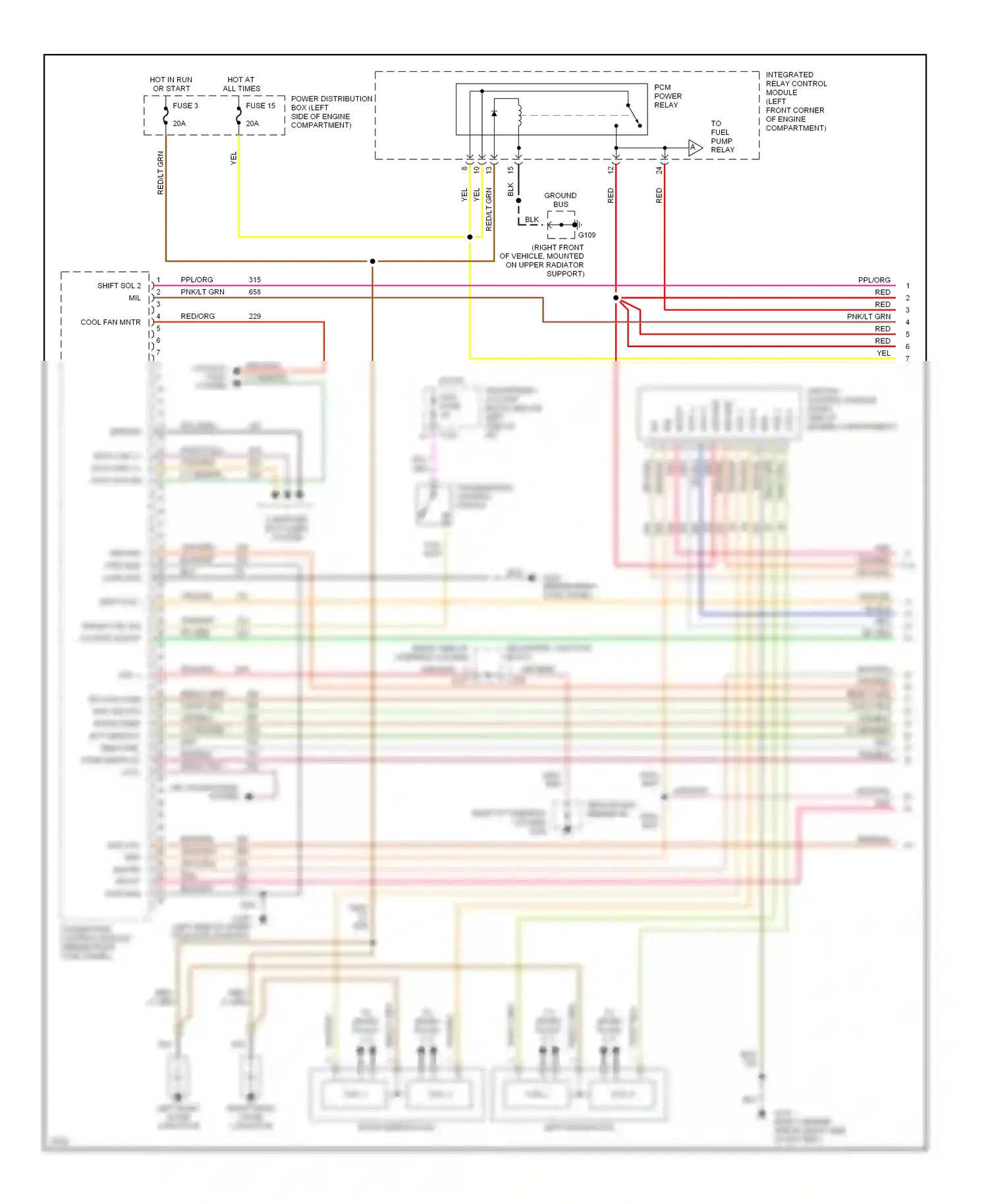 Ford Thunderbird X (1988-1997) powertrain control module (behind right cowl panel) wiring diagram  (5 of 6)