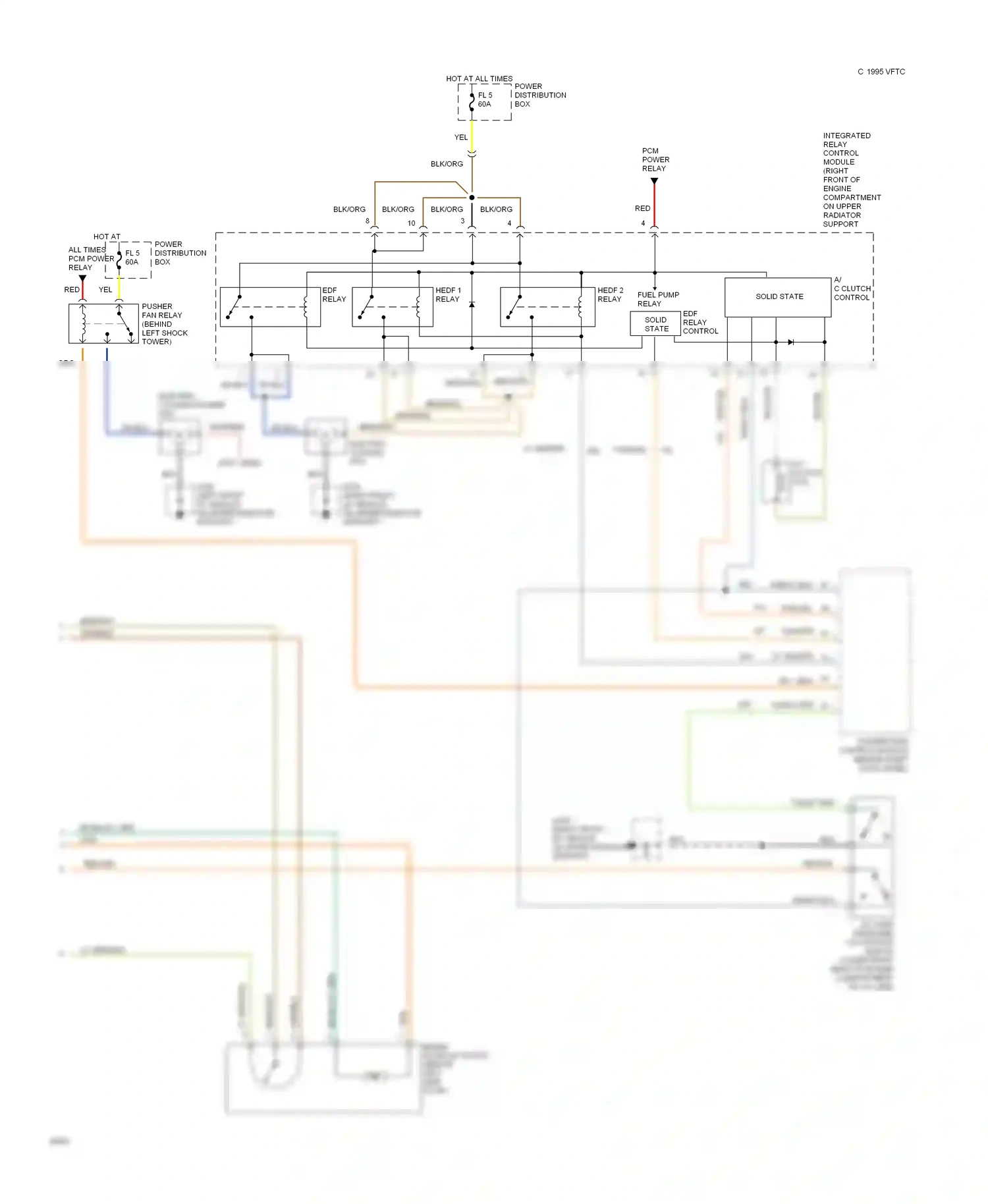 Ford Thunderbird X (1988-1997) powertrain control module (behind right cowl panel) wiring diagram  (1 of 6)