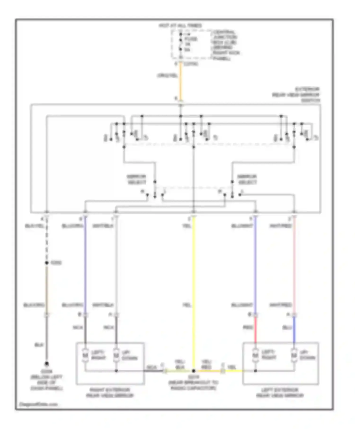 Wiring diagram exterior rear view mirror switch for Ford Thunderbird XI (2000-2005)