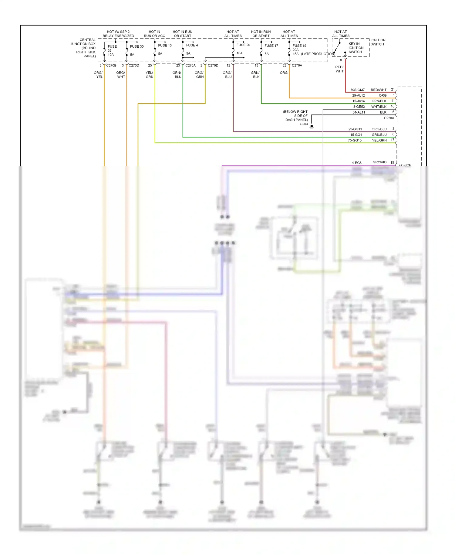 Ford Thunderbird XI (2000-2005) front electronic module (in left ``a" pillar) wiring diagram  (13 of 13)