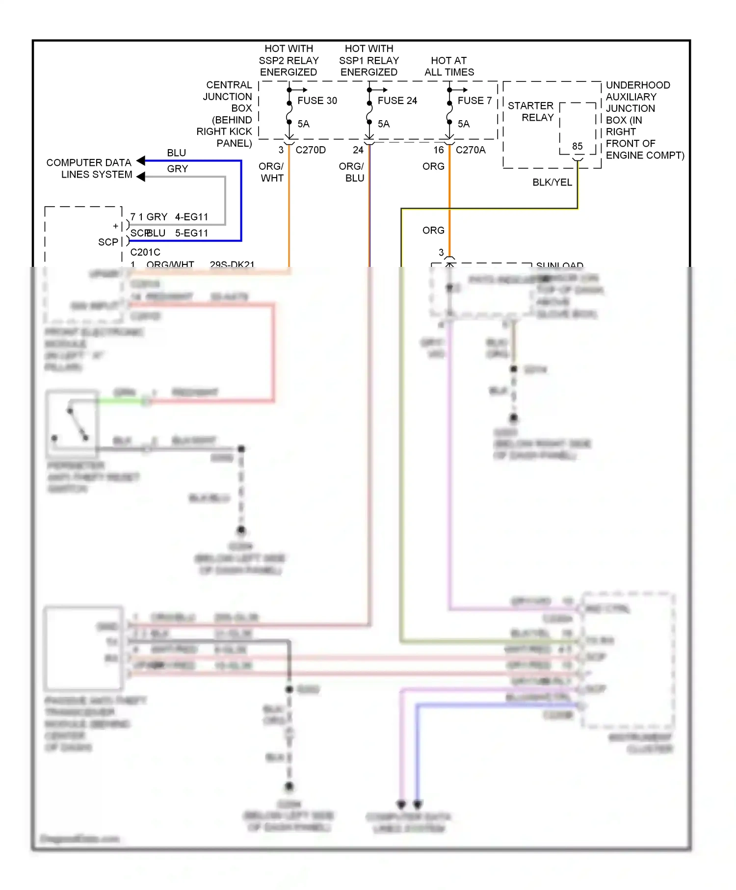 Ford Thunderbird XI (2000-2005) front electronic module (in left ``a" pillar) wiring diagram  (10 of 13)
