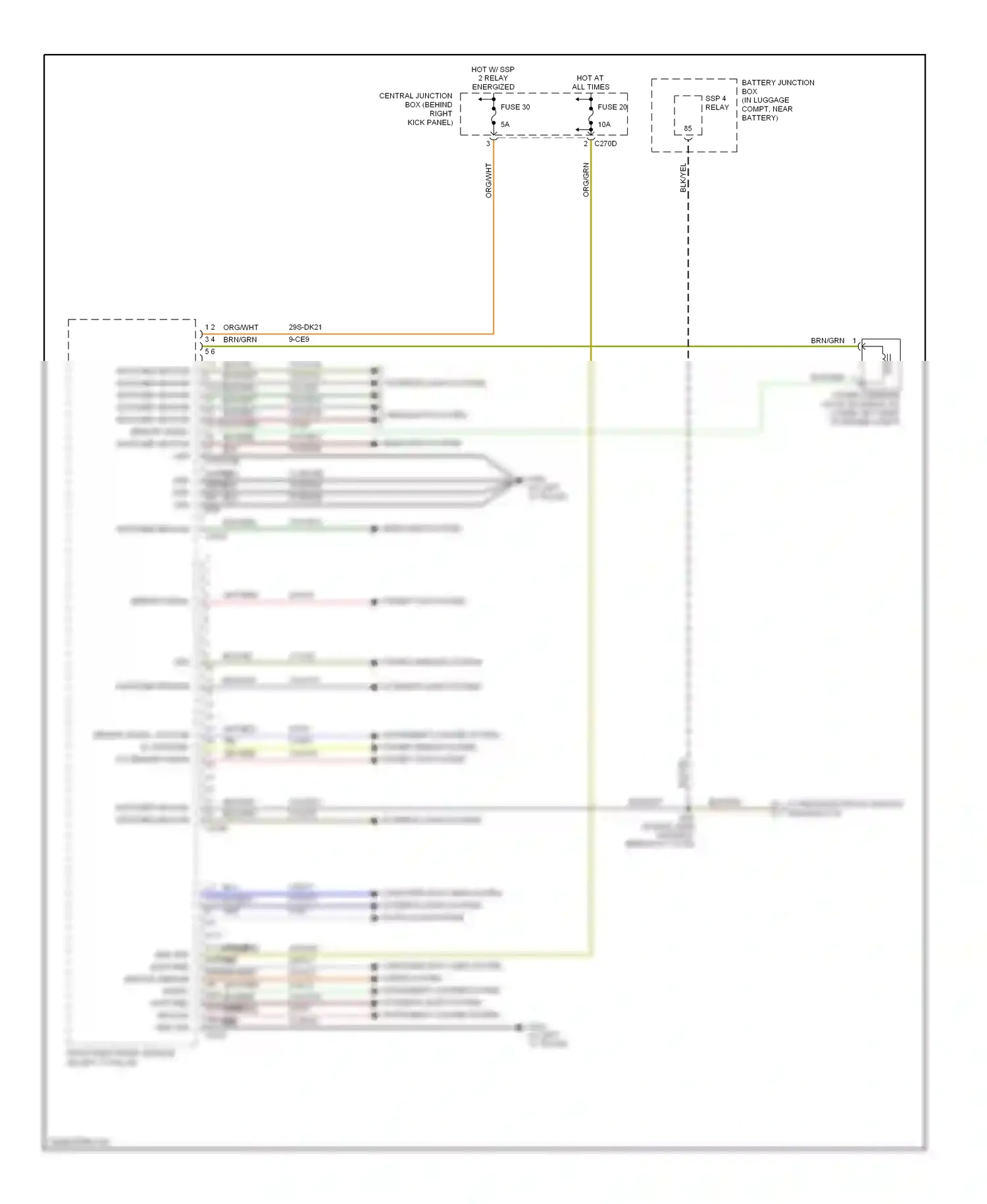 Ford Thunderbird XI (2000-2005) front electronic module (in left ``a" pillar) wiring diagram  (1 of 13)