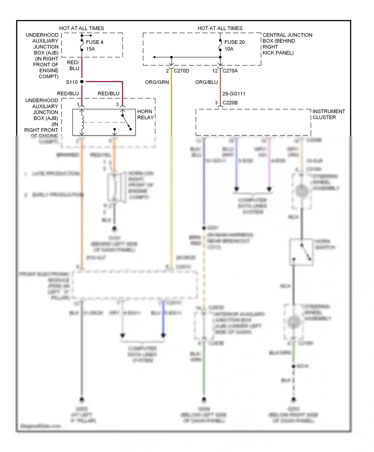 Ford Thunderbird XI (2000-2005) horn switch wiring diagram  (1 of 1)