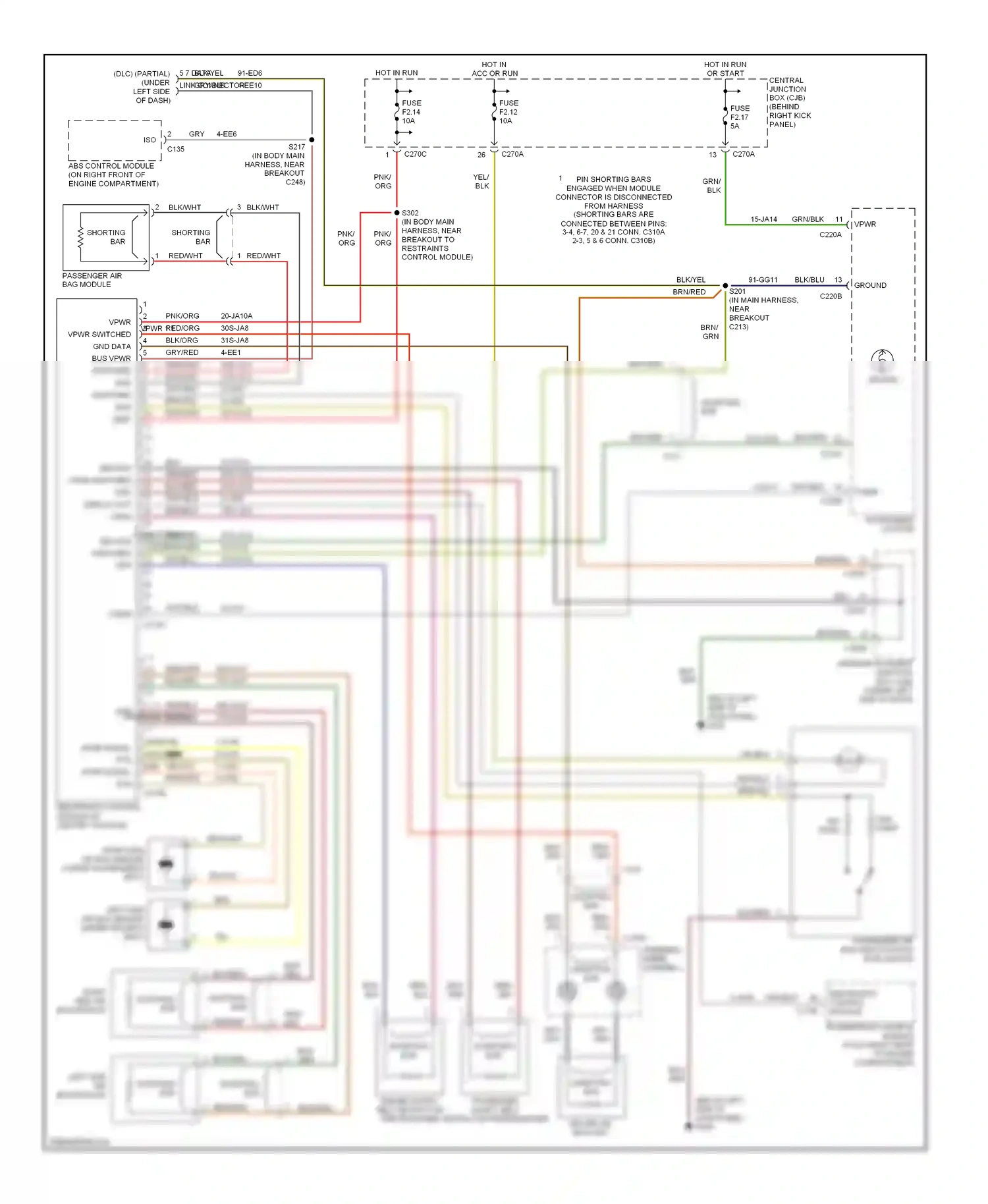 Ford Thunderbird XI (2000-2005) restraints control module (in center console) wiring diagram  (2 of 3)