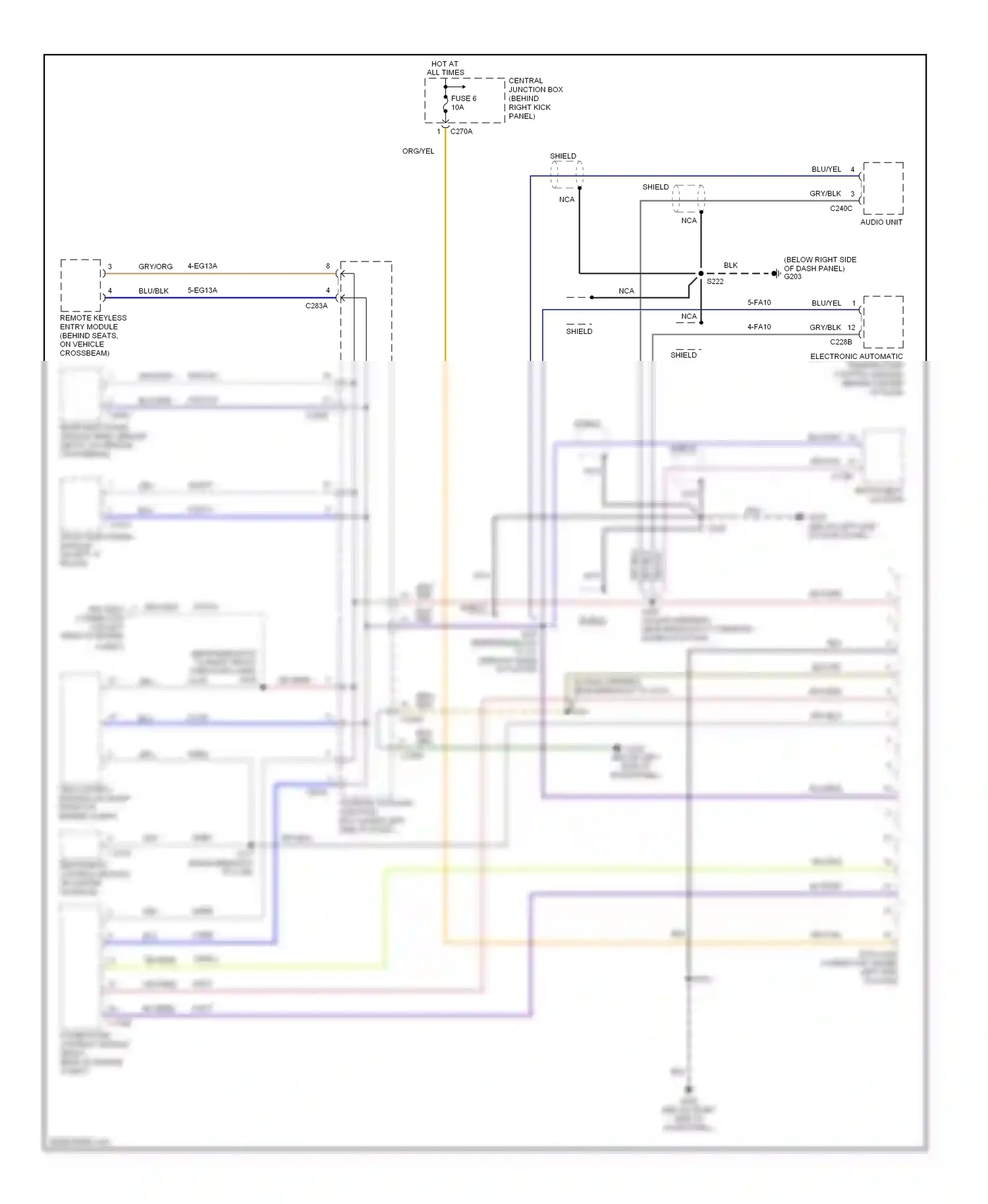 Ford Thunderbird XI (2000-2005) restraints control module (in center console) wiring diagram  (1 of 3)