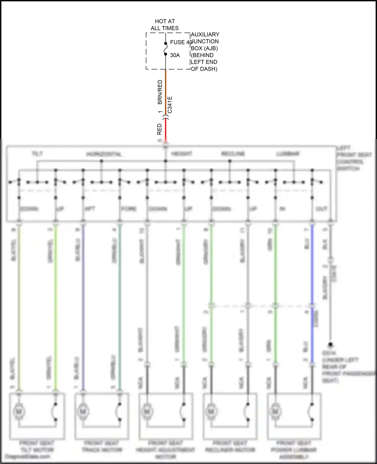 Wiring diagram left front seat control switch for Ford Transit T8 (2023-2024) (1 of 3)