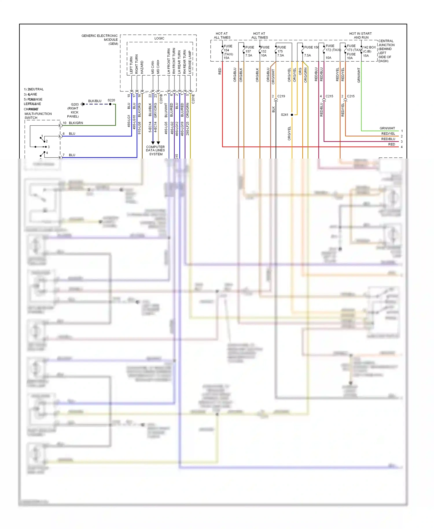 Wiring diagram left front side lamp for Ford Transit VII (2006-2013) (1 of 2)