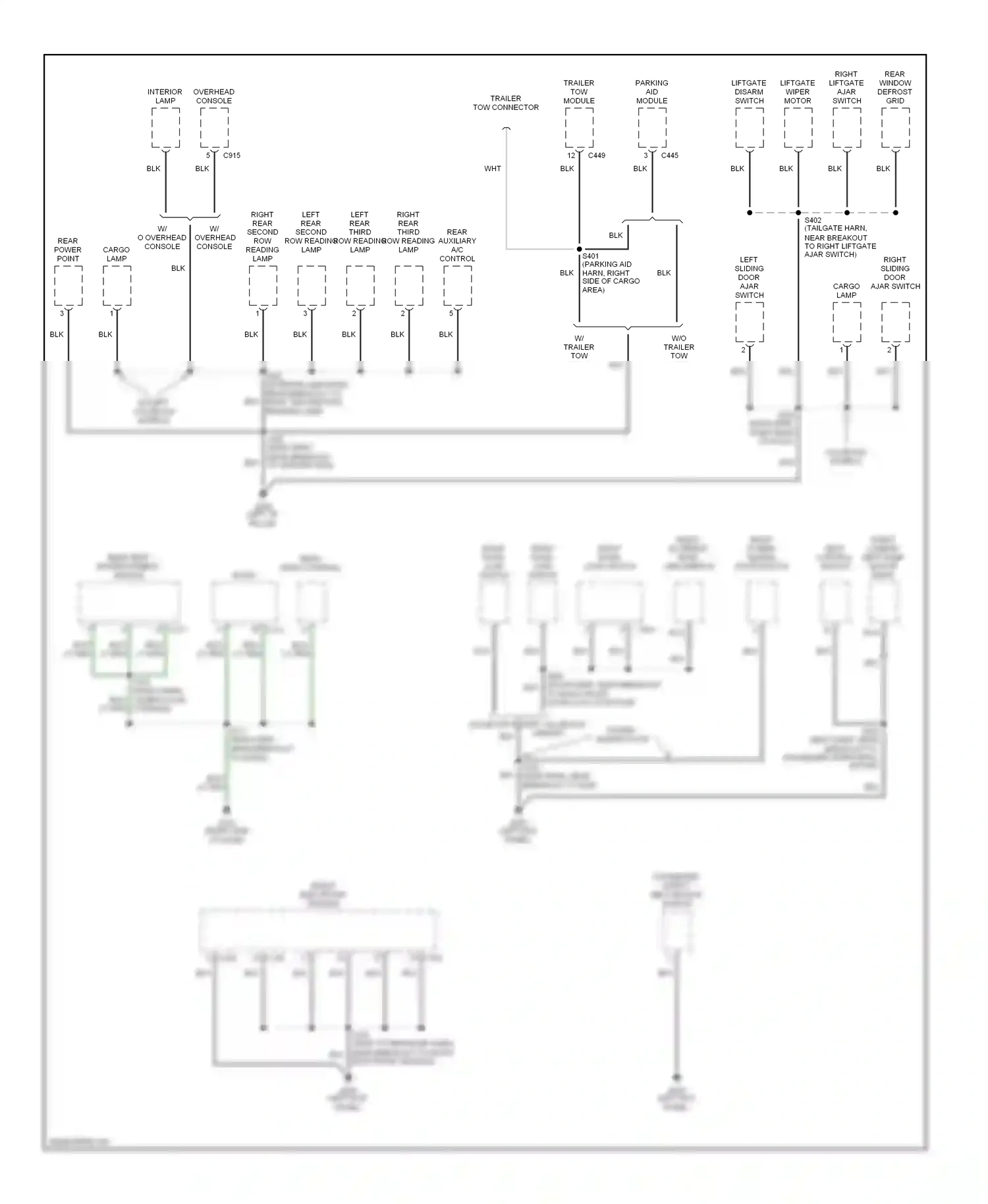 Wiring diagram rear power point for Ford Windstar I (1994-2003) (1 of 2)