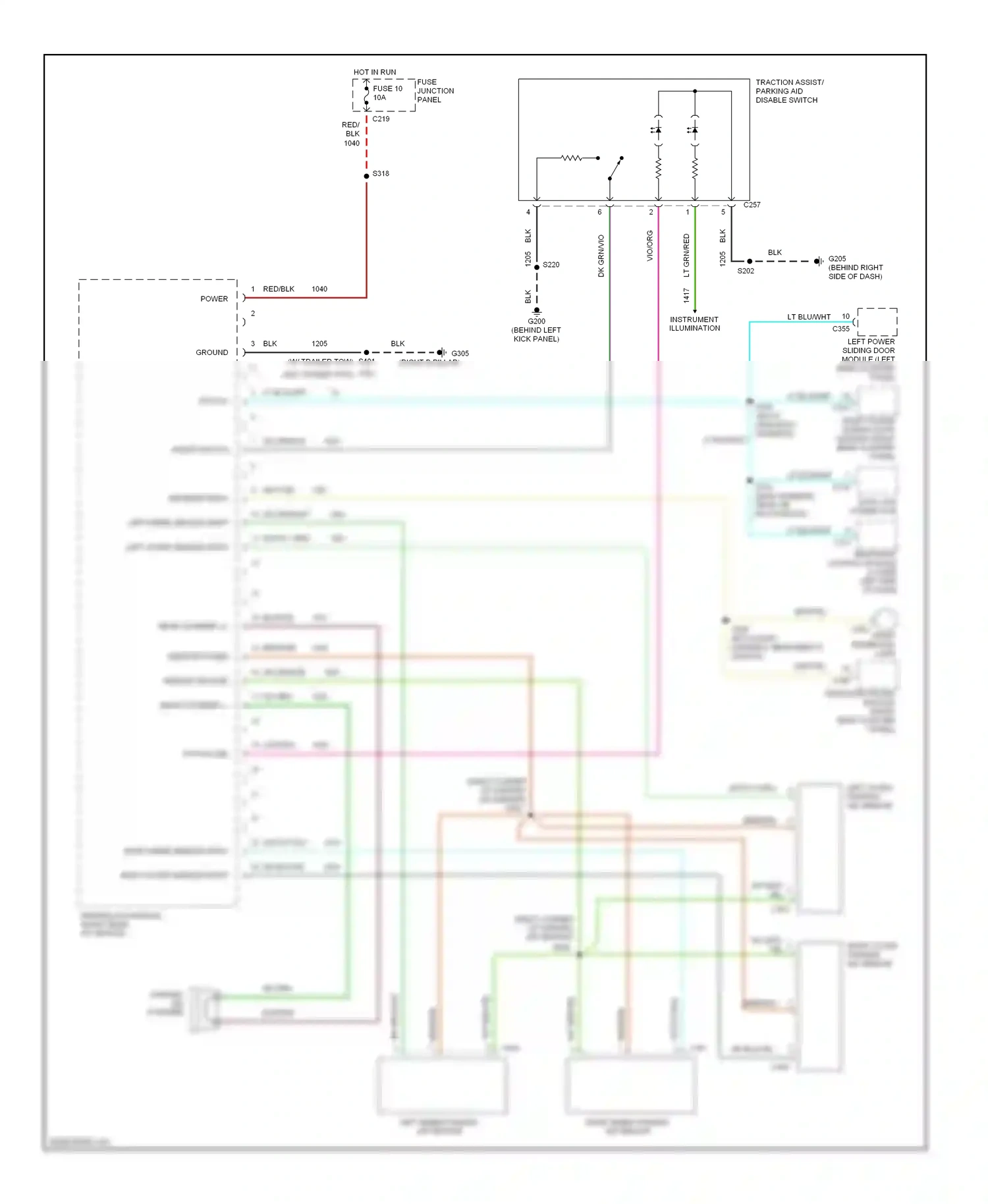 Wiring diagram right outer parking aid sensor for Ford Windstar I (1994-2003) (1 of 1)