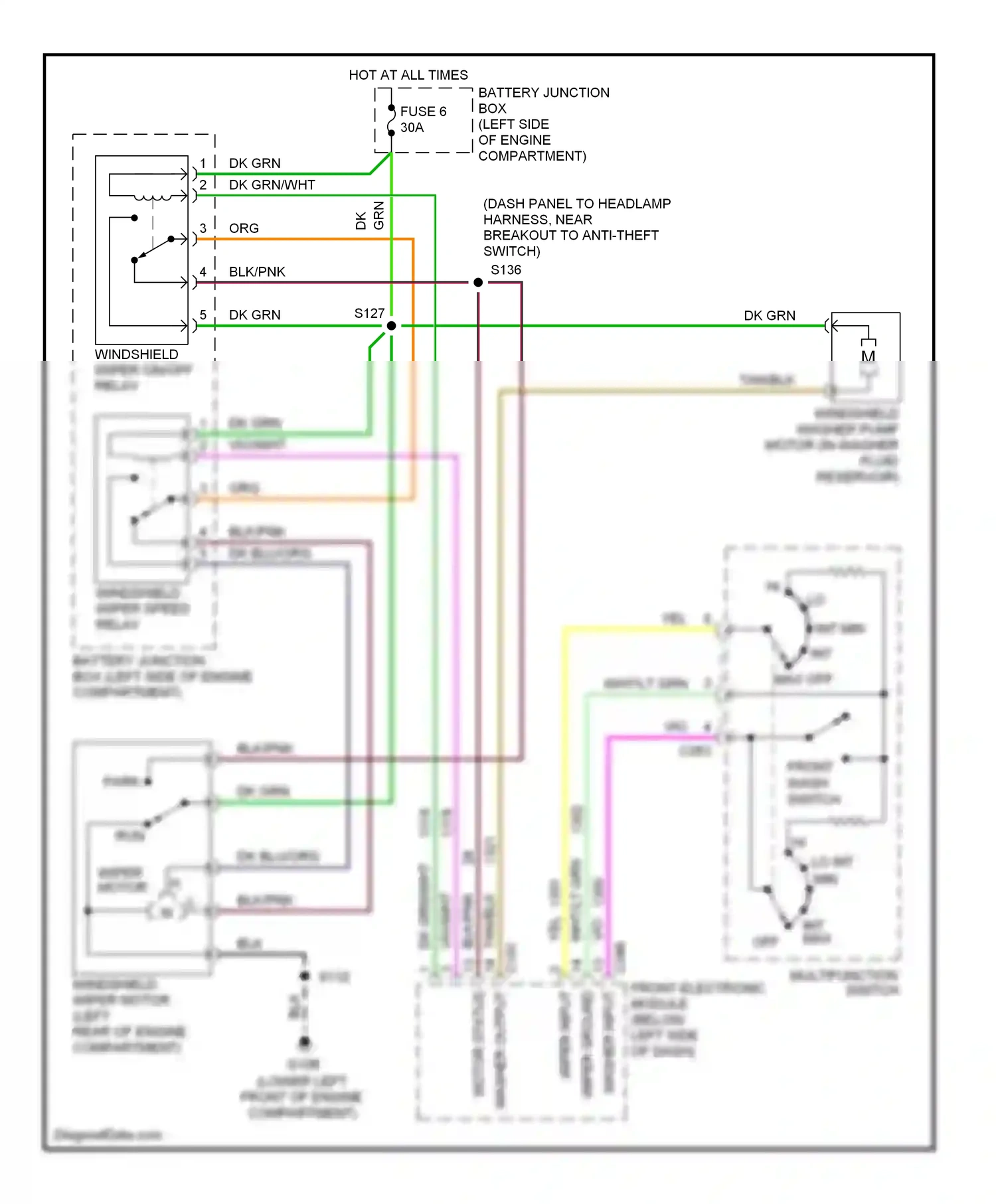 Wiring diagram wiper motor for Ford Windstar I (1994-2003) (1 of 1)