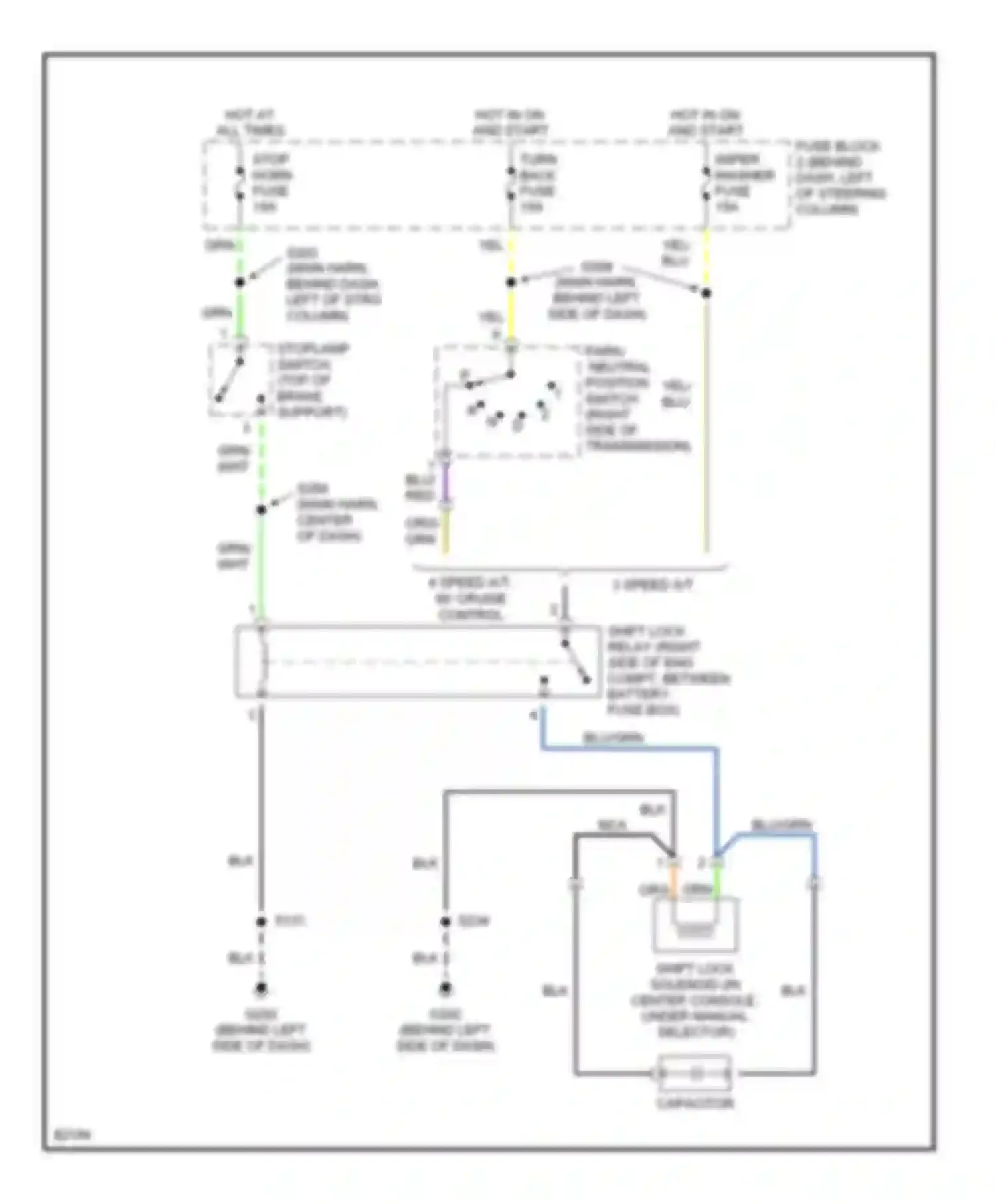 Tracker Geo I (1989-1998): Shift interlock circuit, 3 speed a/t & 4 speed a/t with
cruise