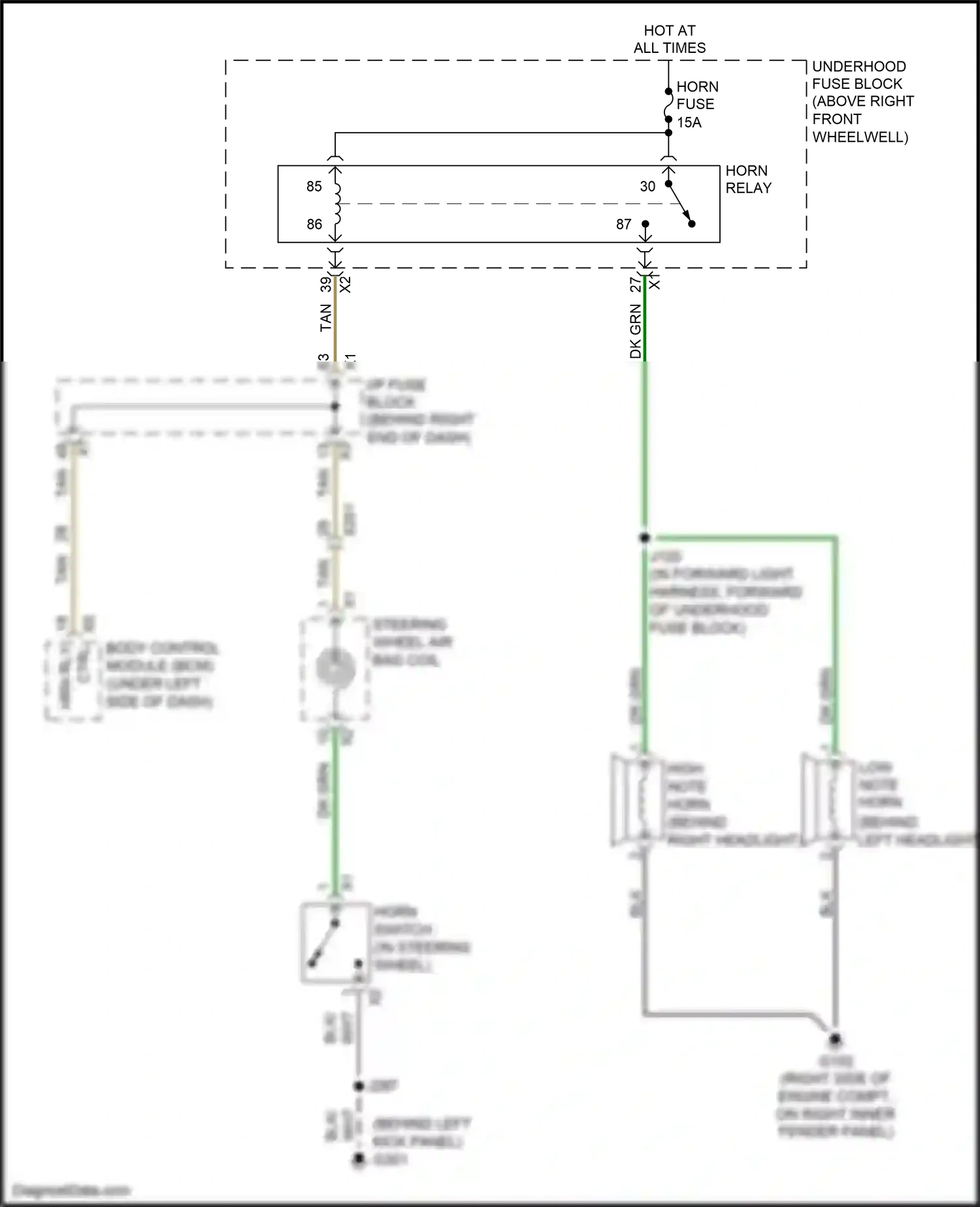 Wiring diagram low note horn for GMC Acadia I facelift (2013-2016) (2 of 2)