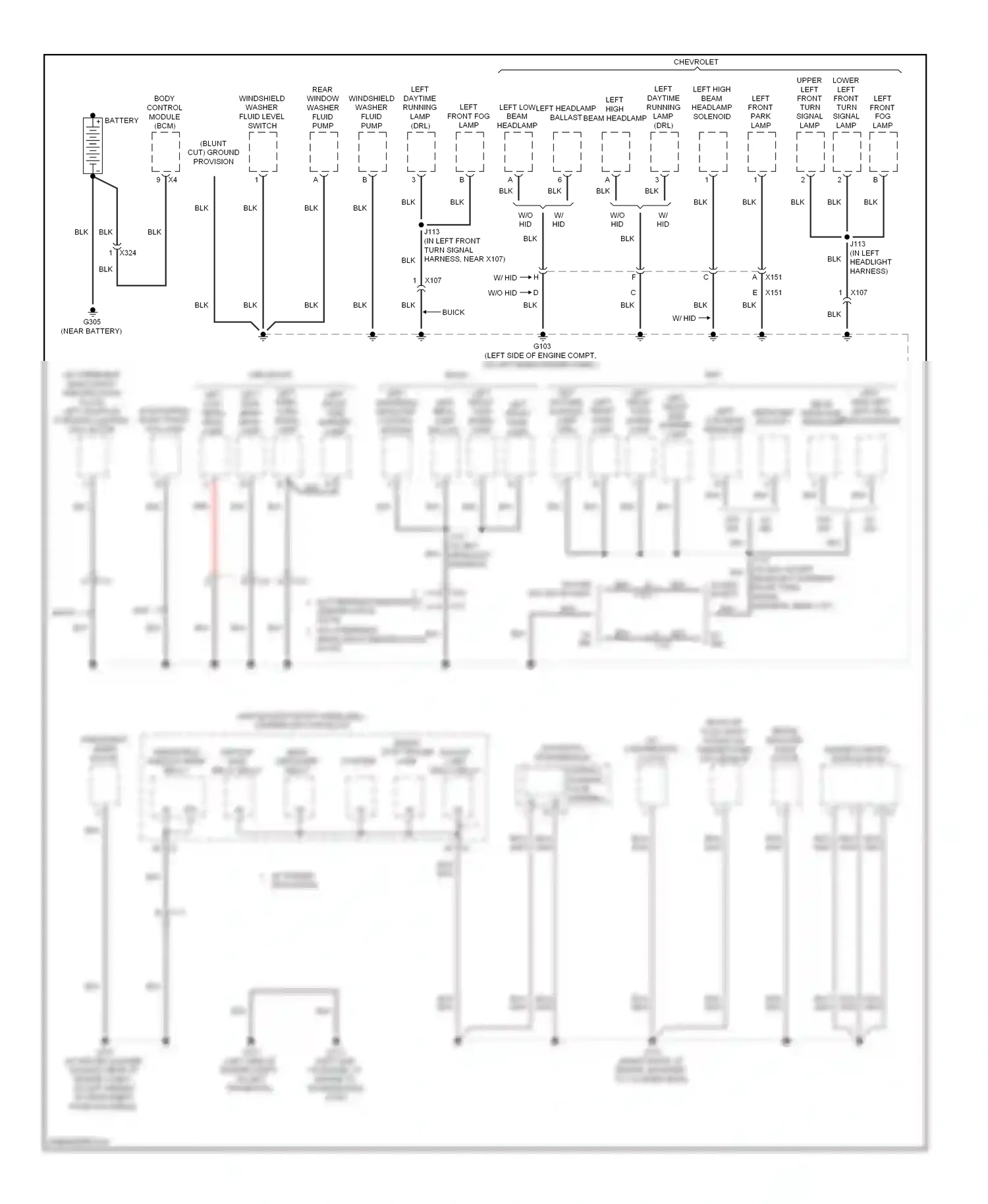 Wiring diagram (in left headlight for GMC Acadia I (2006-2013) (1 of 1)