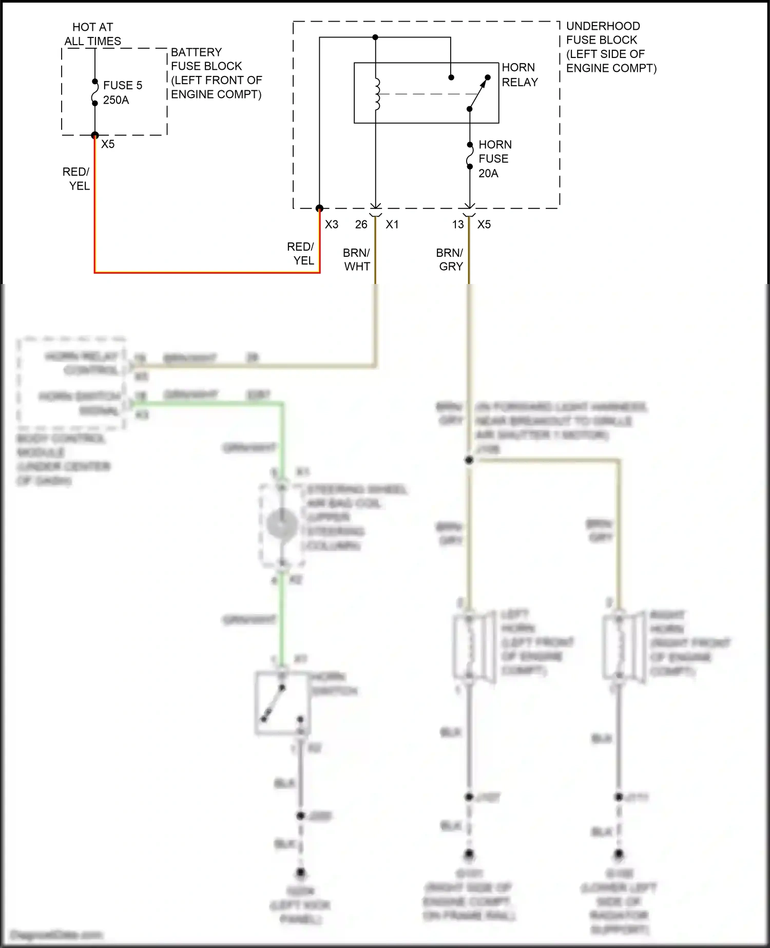 Wiring diagram left horn for GMC Acadia II (2016-2019) (2 of 2)