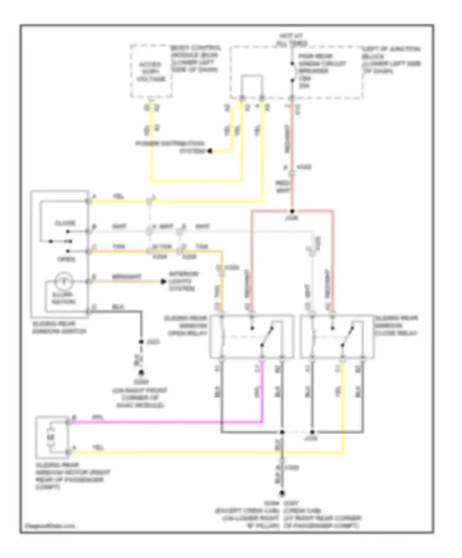 Cab & Chassis Sierra 3500 HD GMC  (2008-2012): Sliding rear window circuit