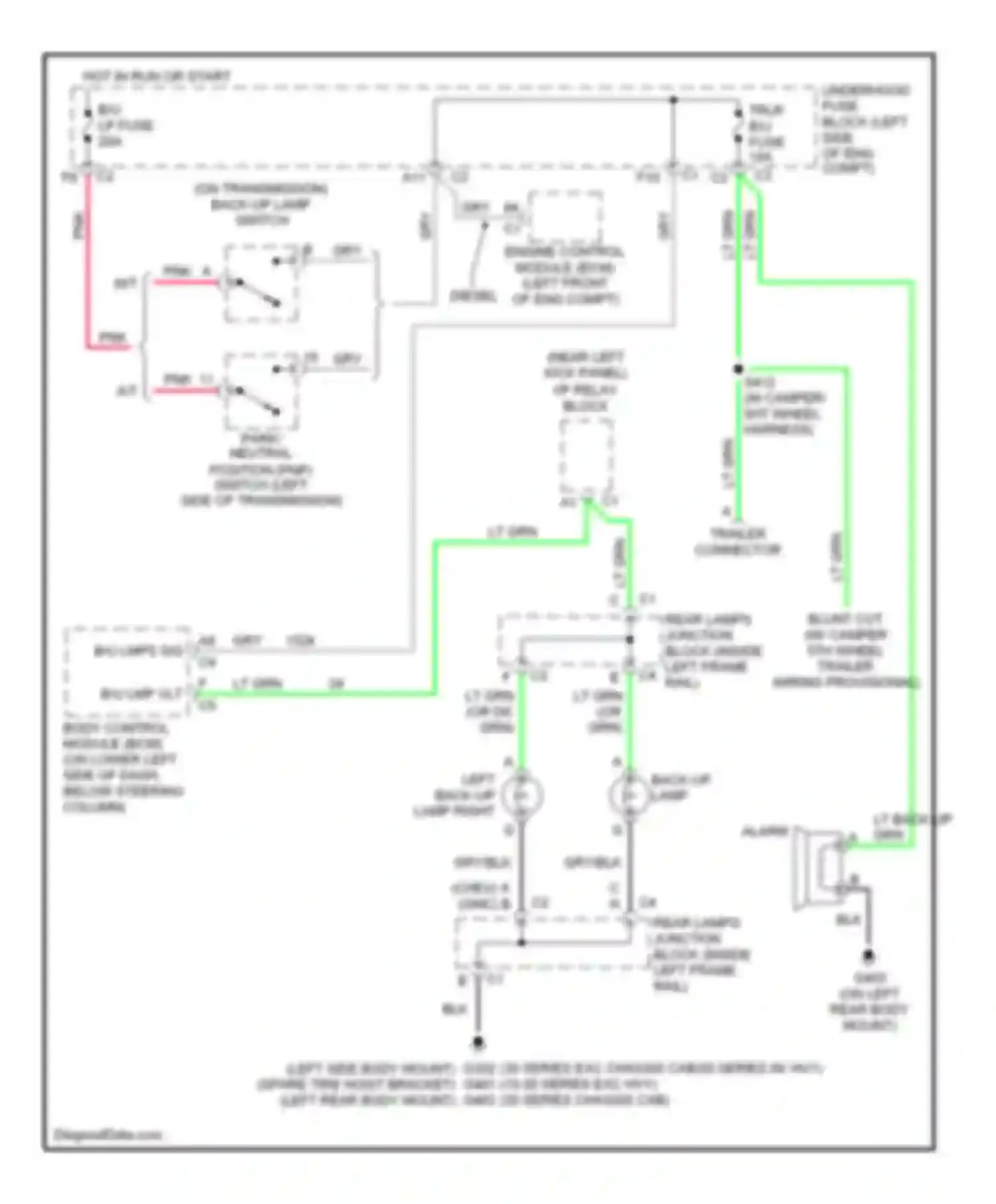 Cab & Chassis Sierra 3500 GMC  (2004-2007): Back-up lamps circuit, without allison automatic transmission