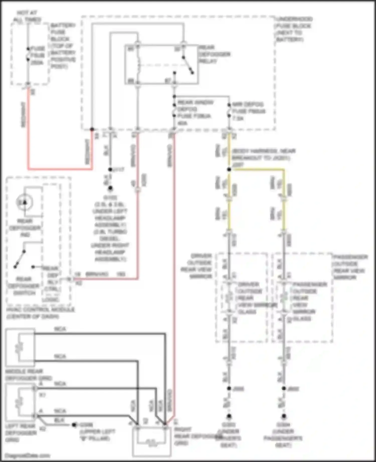 Wiring diagram left rear defogger grid for GMC Canyon II facelift (2020-2022) (1 of 2)