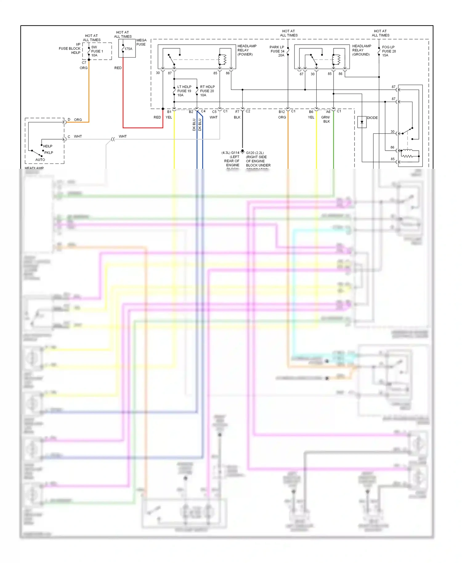 GMC Envoy I (1997-2000) multifunction switch wiring diagram  (1 of 2)