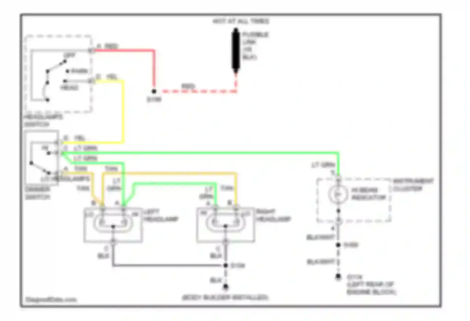 Forward Control P3500 GMC  (1985-1999): Headlight circuit, motor home chassis with single headlamps without
drl