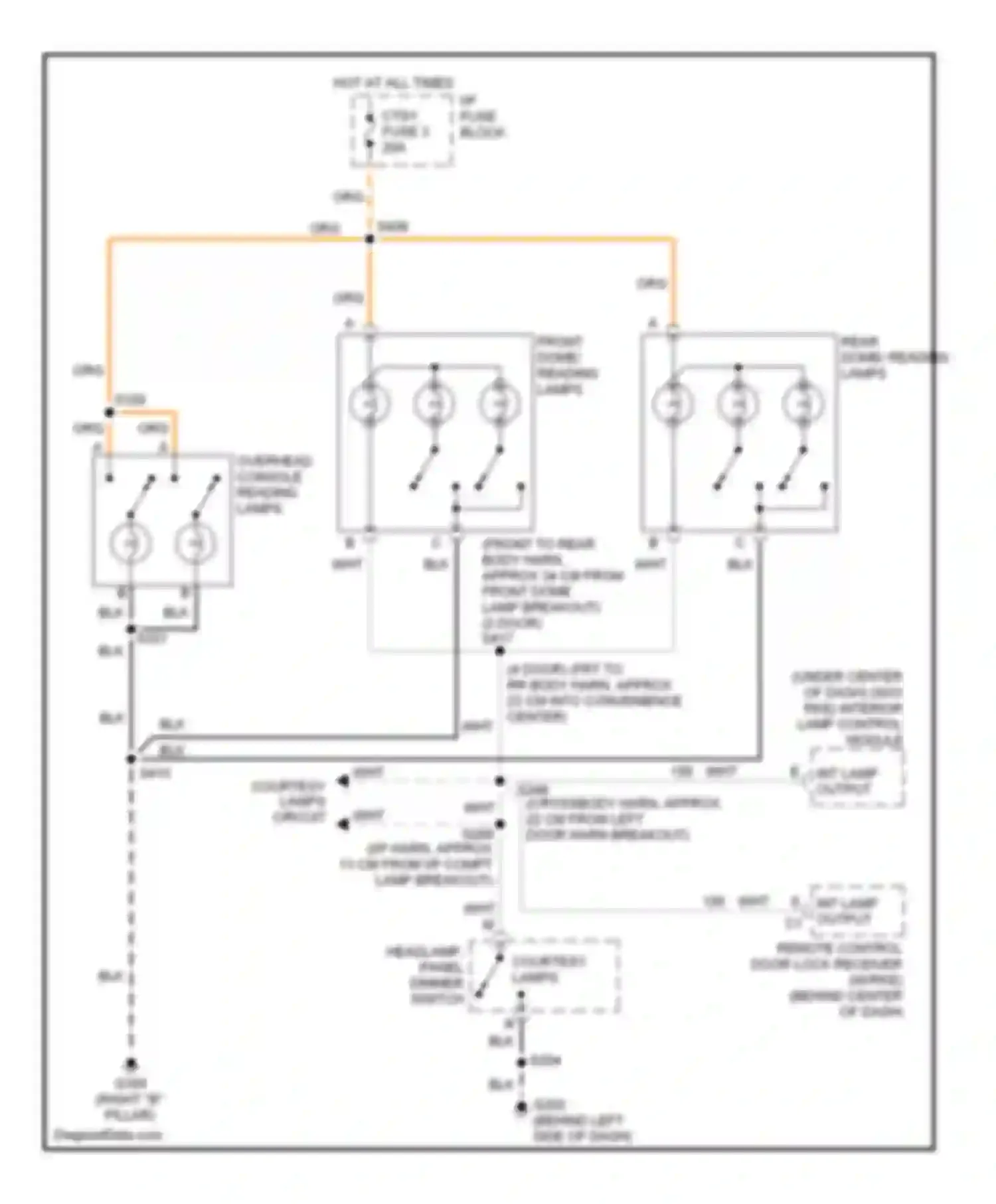 Pickup C3500 GMC  (1985-2000): Overhead console lamps circuit, old style base