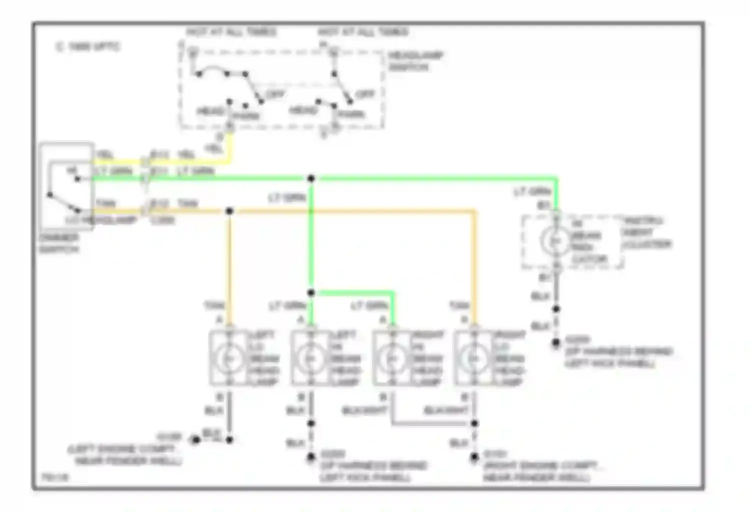 Rally G3500 GMC  (1985-1996): Headlight circuit, without drl & with composite headlamps
