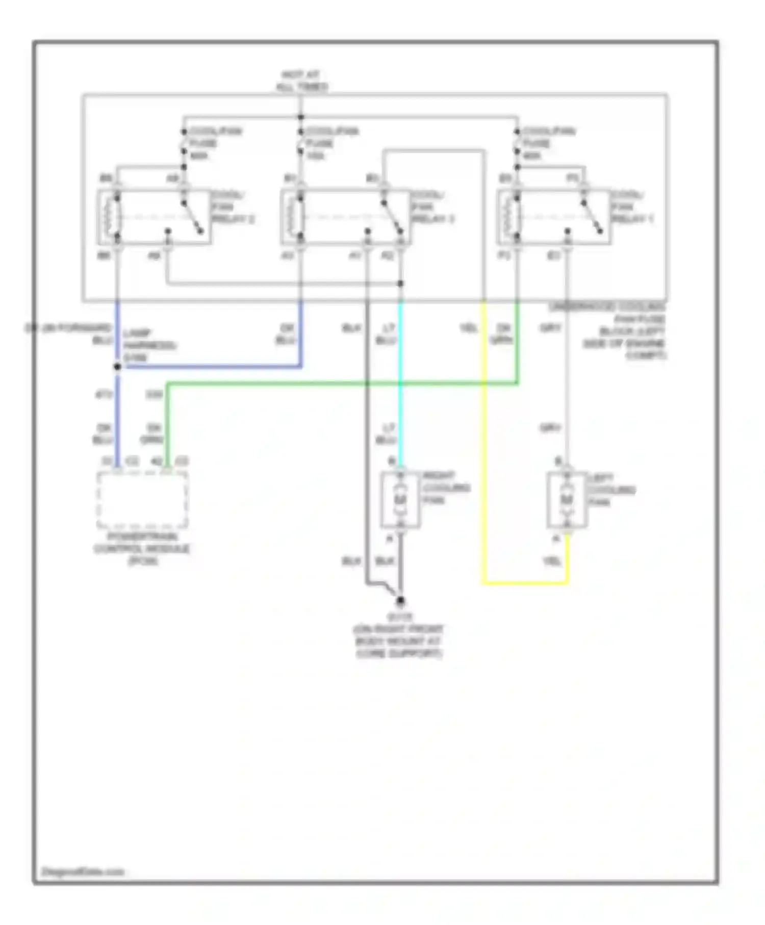 Sierra 1500 HD GMC  (2001-2006): Cooling fan circuit, except hybrid