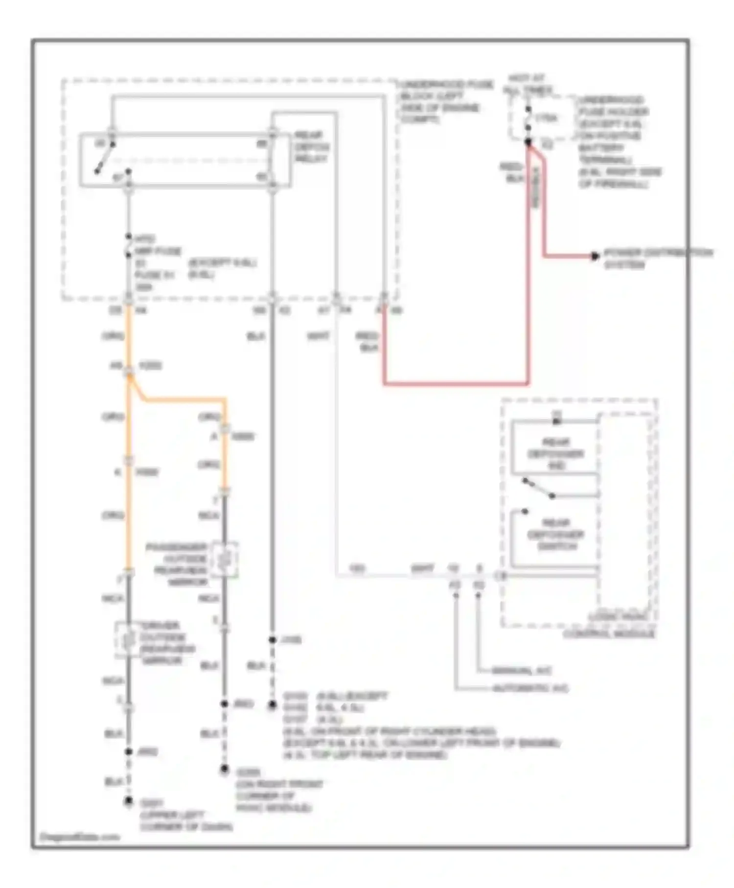 Sierra 1500 GMC  (2000-2012): Heated mirrors circuit, without power folding mirror