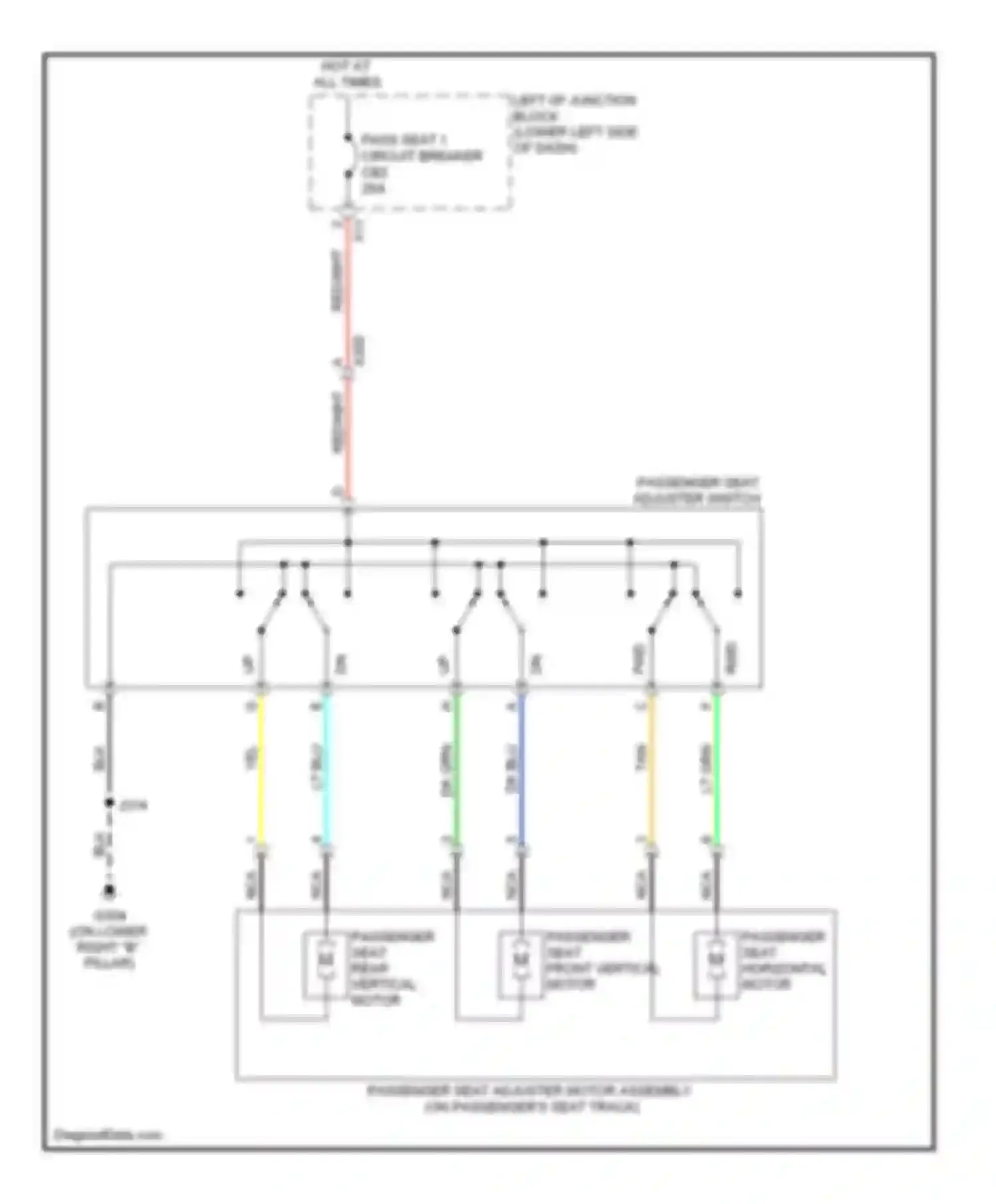 Sierra 1500 GMC  (2000-2012): Passenger power seat circuit, except hybrid with 6-way power seat