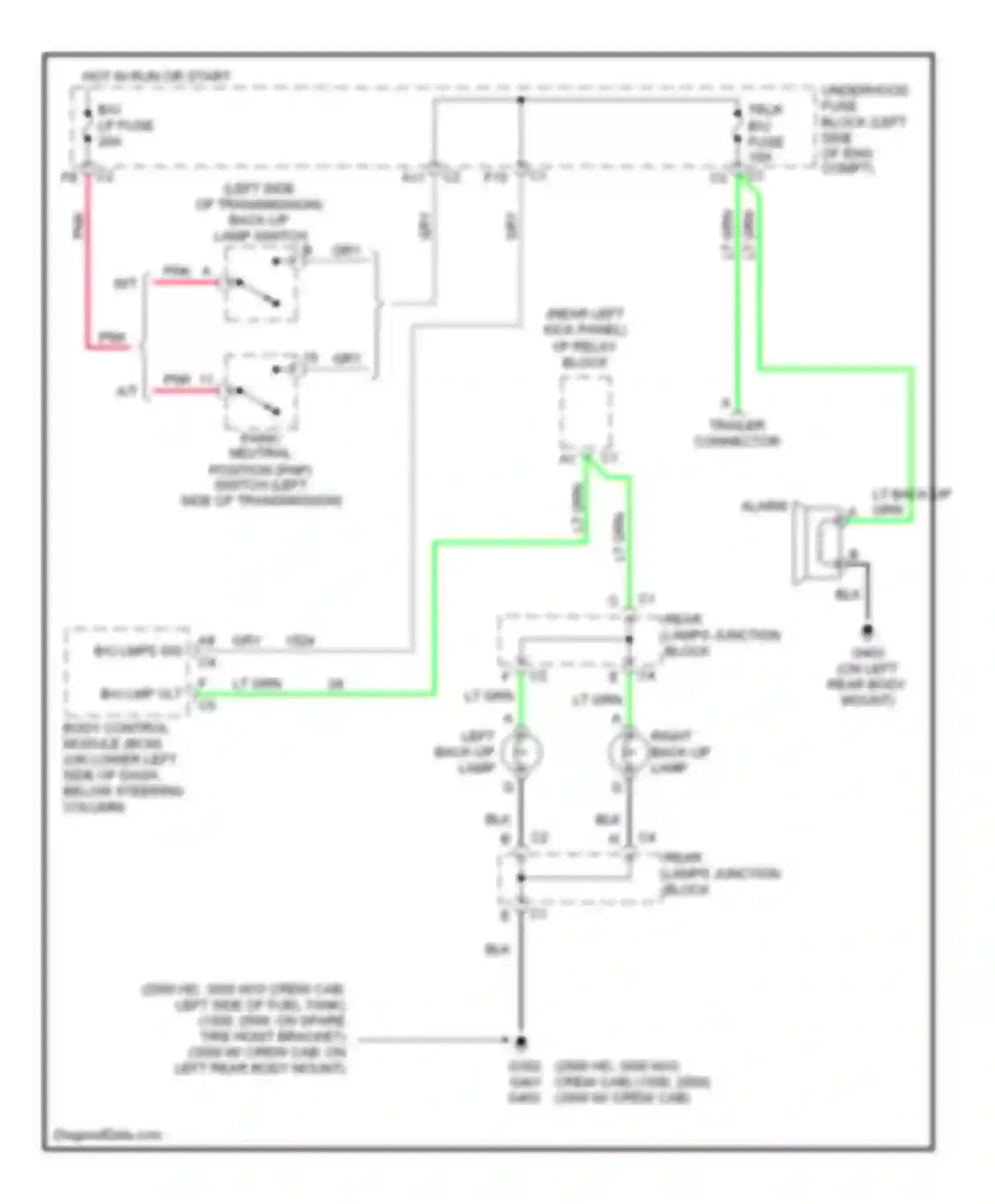Wiring diagram left back-up lamp for GMC Sierra 2500  (2000-2004) (1 of 2)