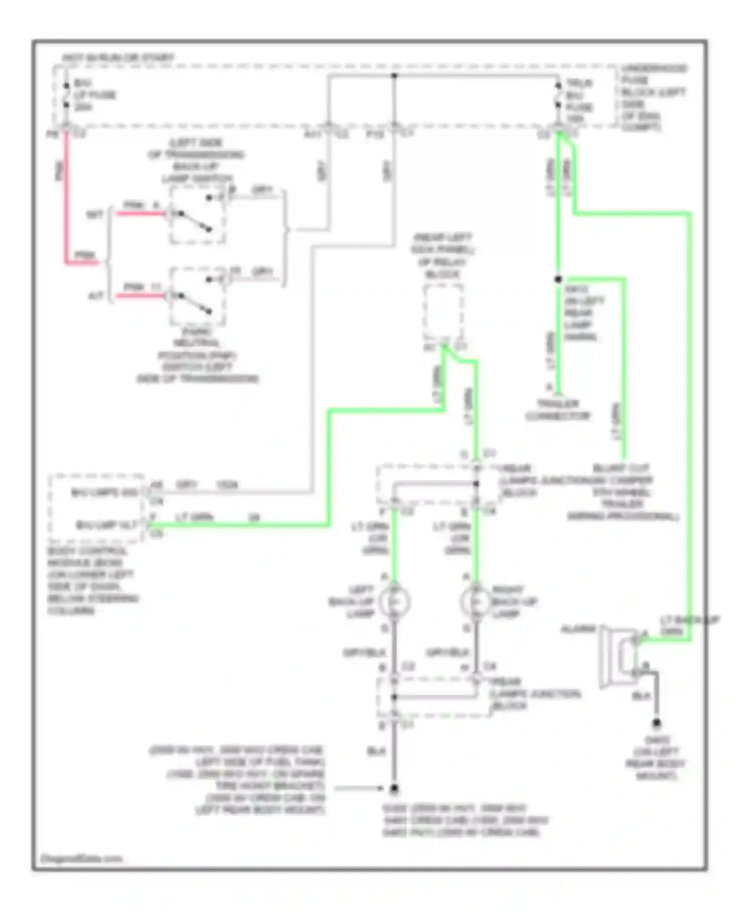 Sierra 3500 GMC  (2002-2006): Back-up lamps circuit, without allison automatic transmission
