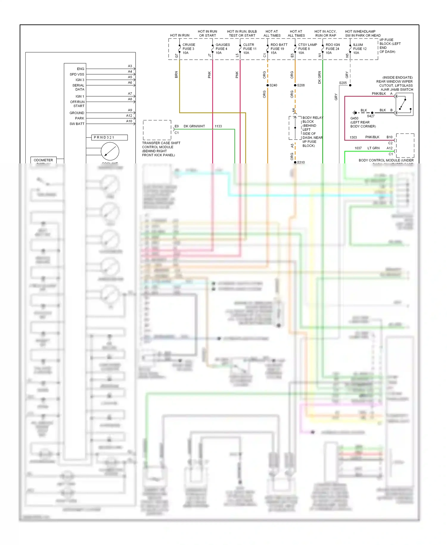 GMC Sonoma II (1994-2004) transfer case shift control module (behind right front kick panel) wiring diagram  (2 of 2)