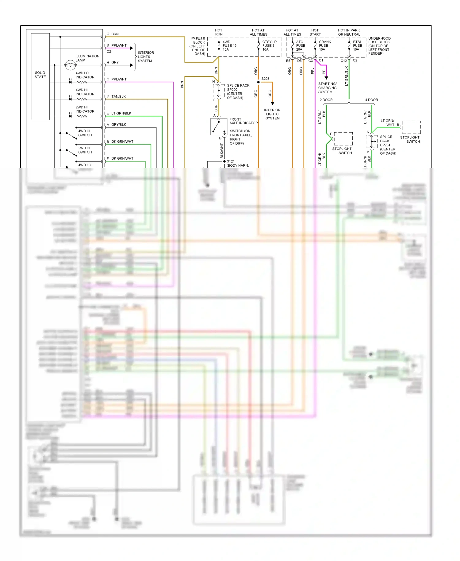 GMC Sonoma II (1994-2004) transfer case shift control module (behind right front kick panel) wiring diagram  (1 of 2)