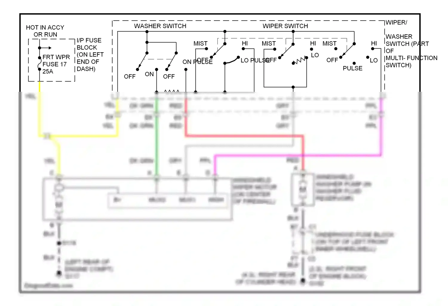GMC Sonoma II (1994-2004) wiper/ washer switch (part of multi- function switch) wiring diagram  (1 of 1)