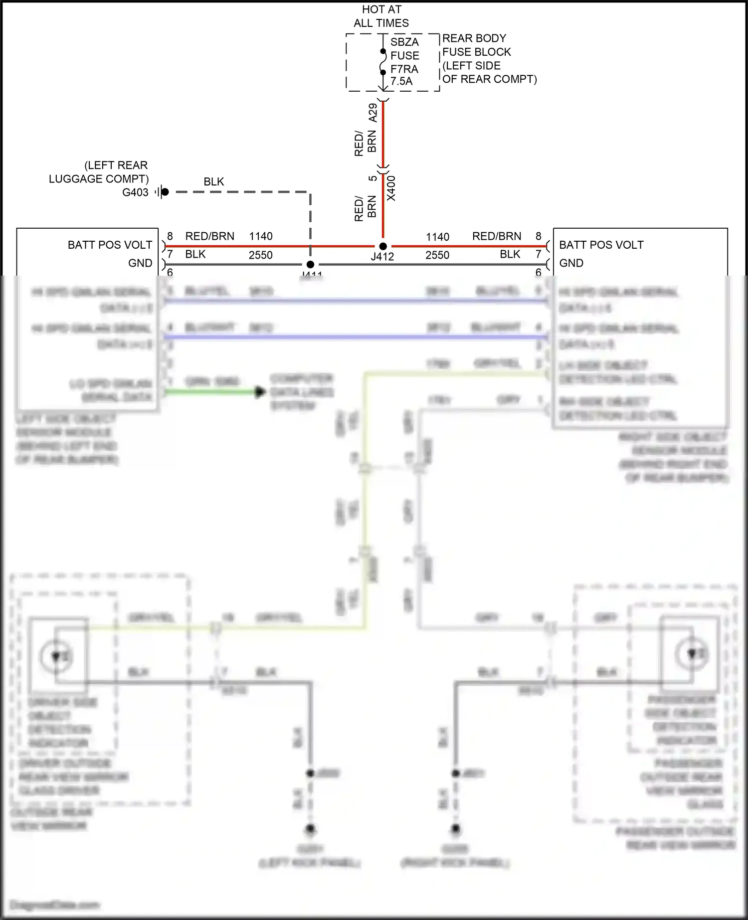 GMC Terrain II facelift (2021-2024) left side object sensor module wiring diagram  (1 of 4)