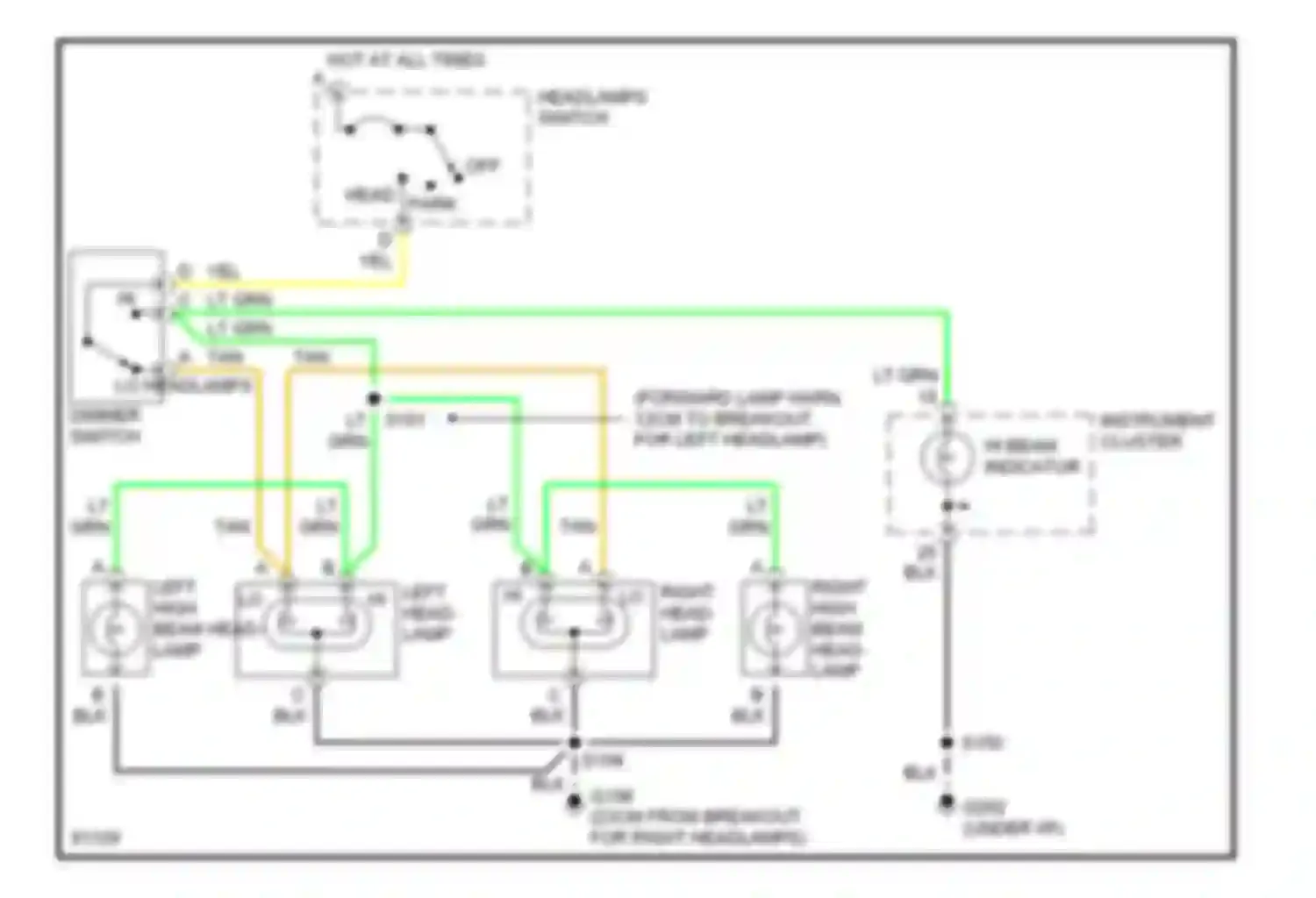 Vandura P3500 GMC  (1985-1997): Headlight circuit, motor home chassis with dual headlamps without
drl